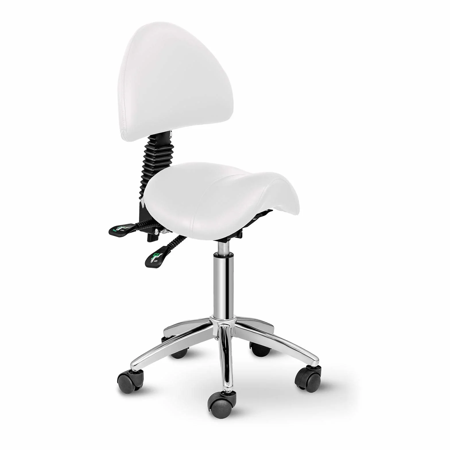 Physa Siège-Selle avec Dossier Assis Debout Ergonomique De Cheval Tabouret Berlin White (90-120°, 55-69 cm, 150 Kg, Pivotant, roulettes, Blanc)