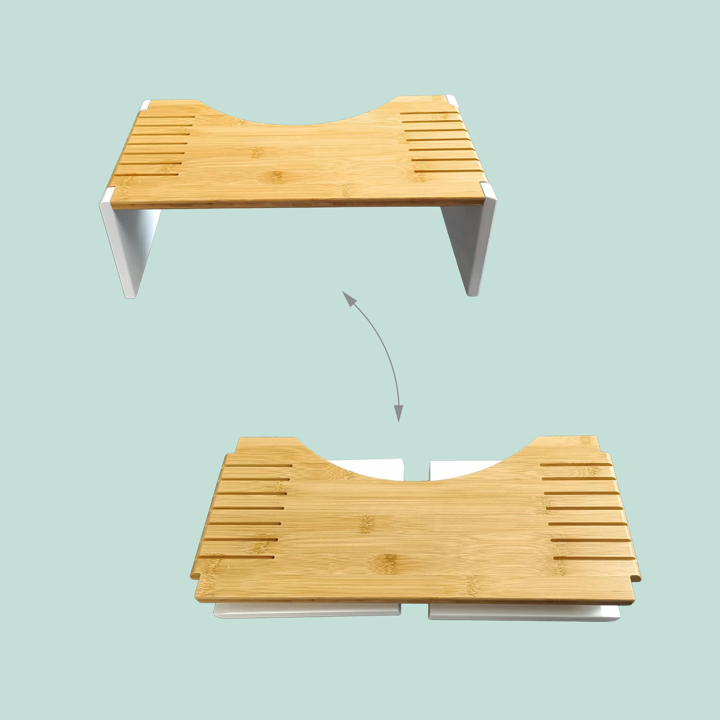 Relaxdays Repose-Pieds WC, Pliable, Adultes, Bambou, antidérapant, HxLxP 19 x 43,5 x 20 cm, Naturel/Blanc