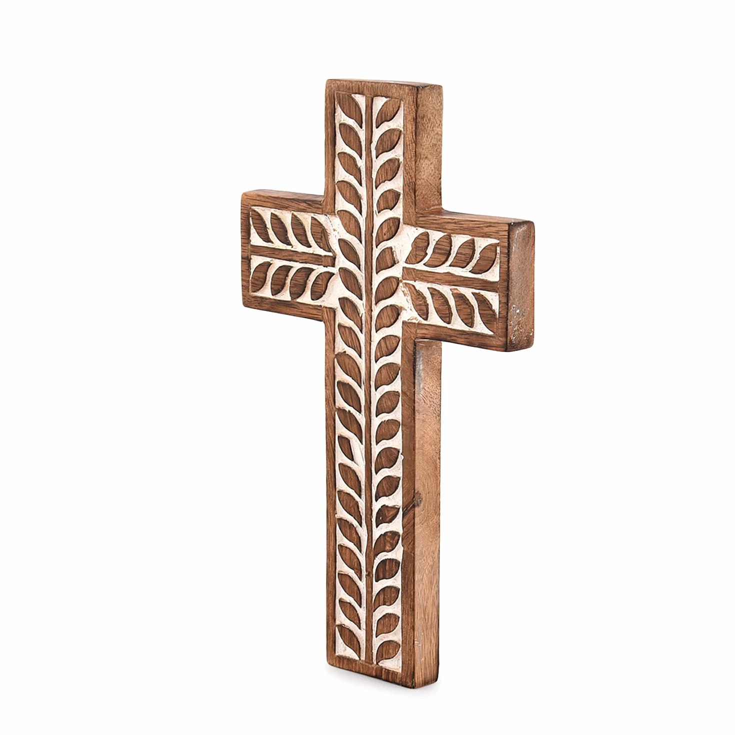 Croix Catholique Religieuse en Bois de Manguier Suspension Murale 25,4 cm x 15,24 cm x 1,90 cm