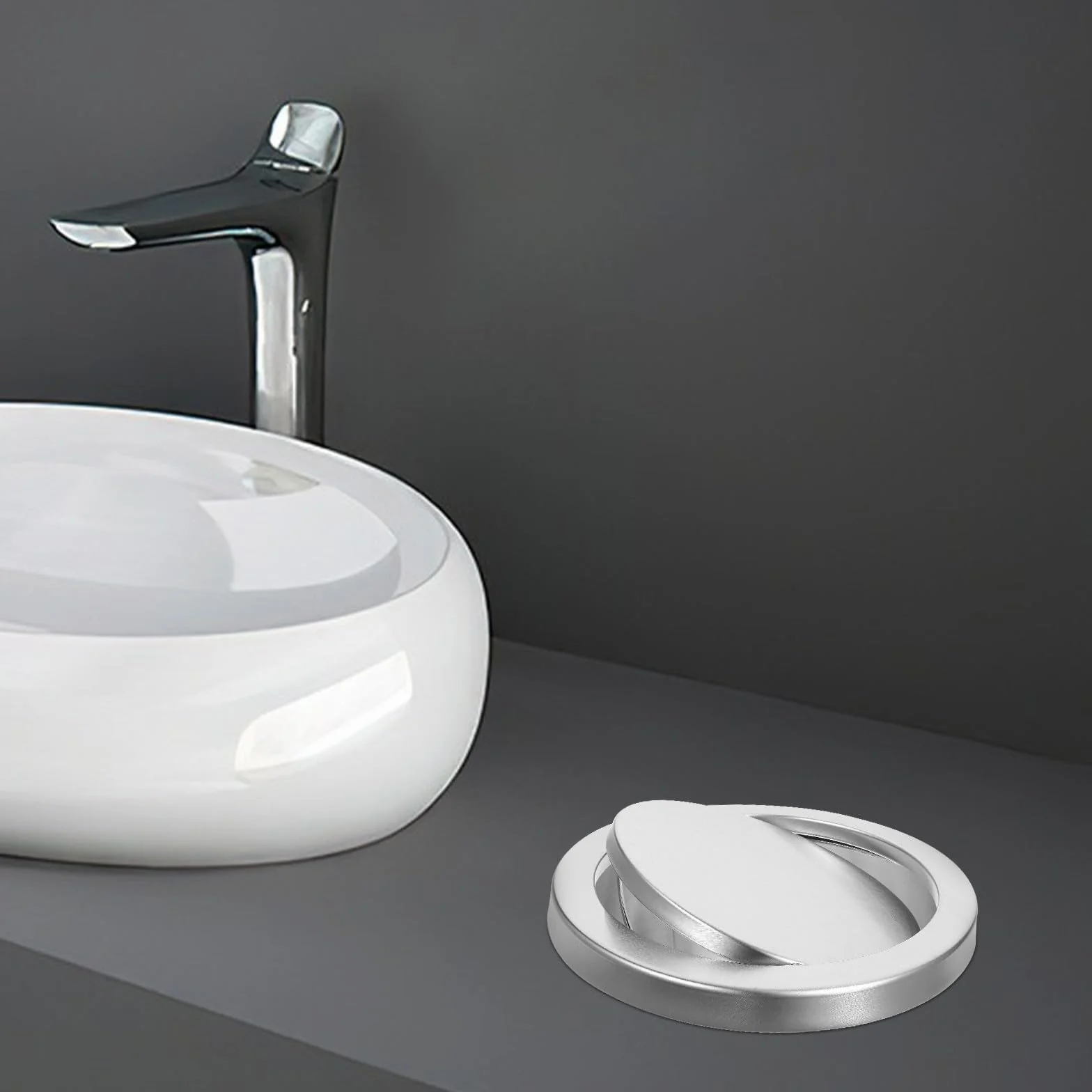 Couvercle Métallique à Rabat pour Poubelle Ronde en Acier Inoxydable Argenté, Facile à Installer, Performance Fiable, pour Lieux Publics, Diamètre 30 Cm
