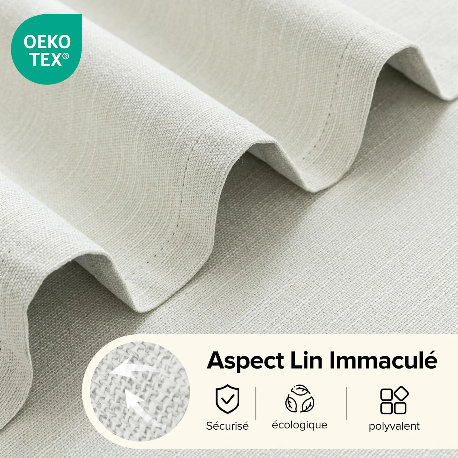 Rideaux Occultants Lin Thermique Anti Chaleur Anti Froid UV Lot de 2 140x245 Beige Clair