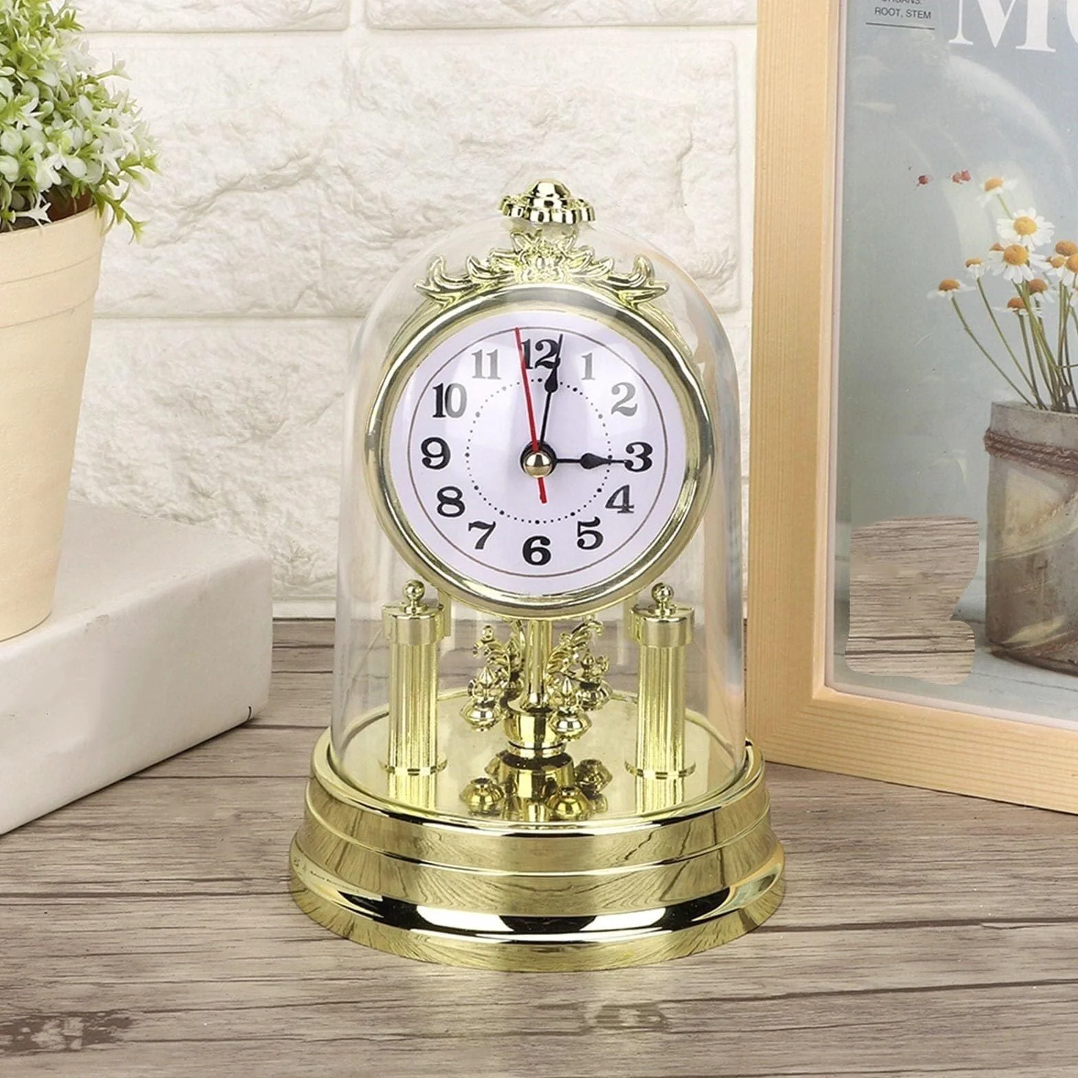 EPASHA Horloge de Cheminée Vintage Silencieuse avec Couvercle en Verre Dôme, Piles, Antique de Table 11 x 17 cm Or