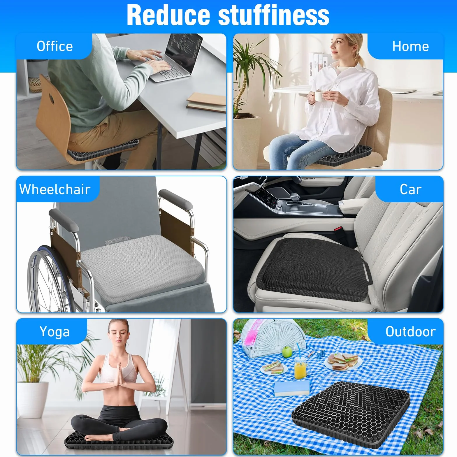 Coussins de Chaise Vmingo Coussin de Gel Respirant Anti Escarres Orthopédique avec Housse Antidérapant Noir