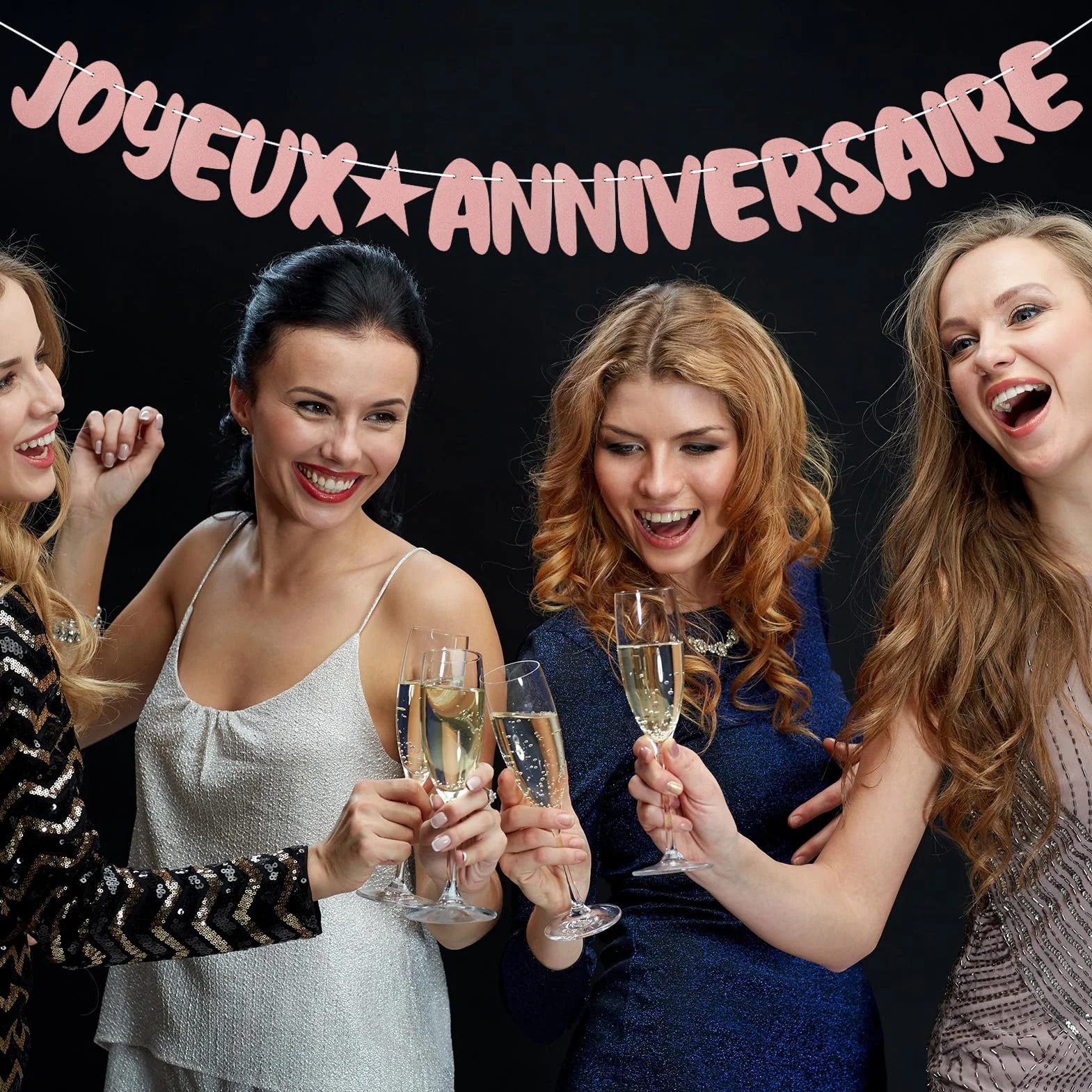 Joyeux Anniversaire Rose Gold Glitter Bannière Banderole Pailleté Garland Bunting Fête Anniversaire Party Décorations