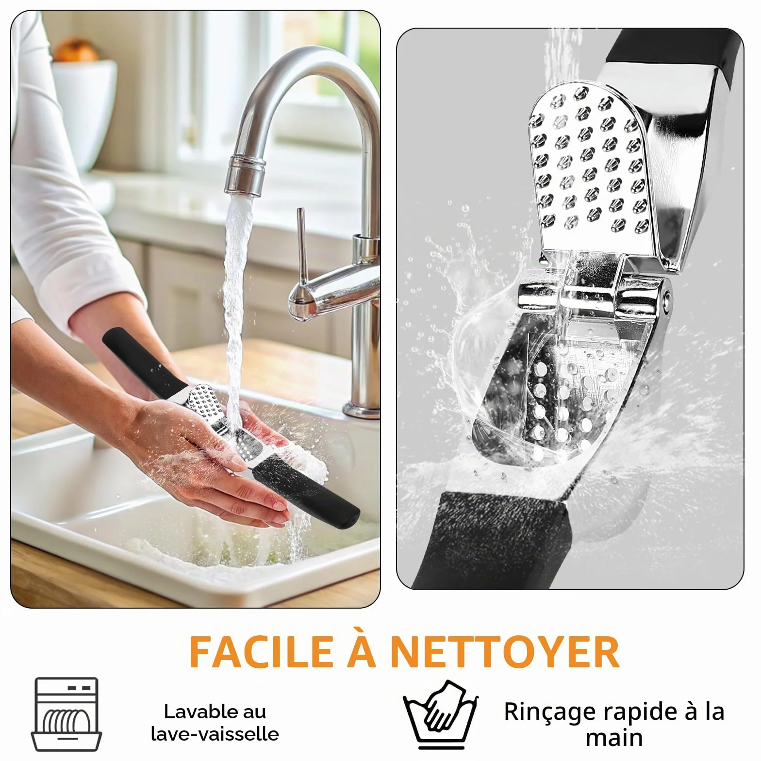 Presse-ail de cuisine professionnelle inox, écrase ail et gingembre facile à nettoyer