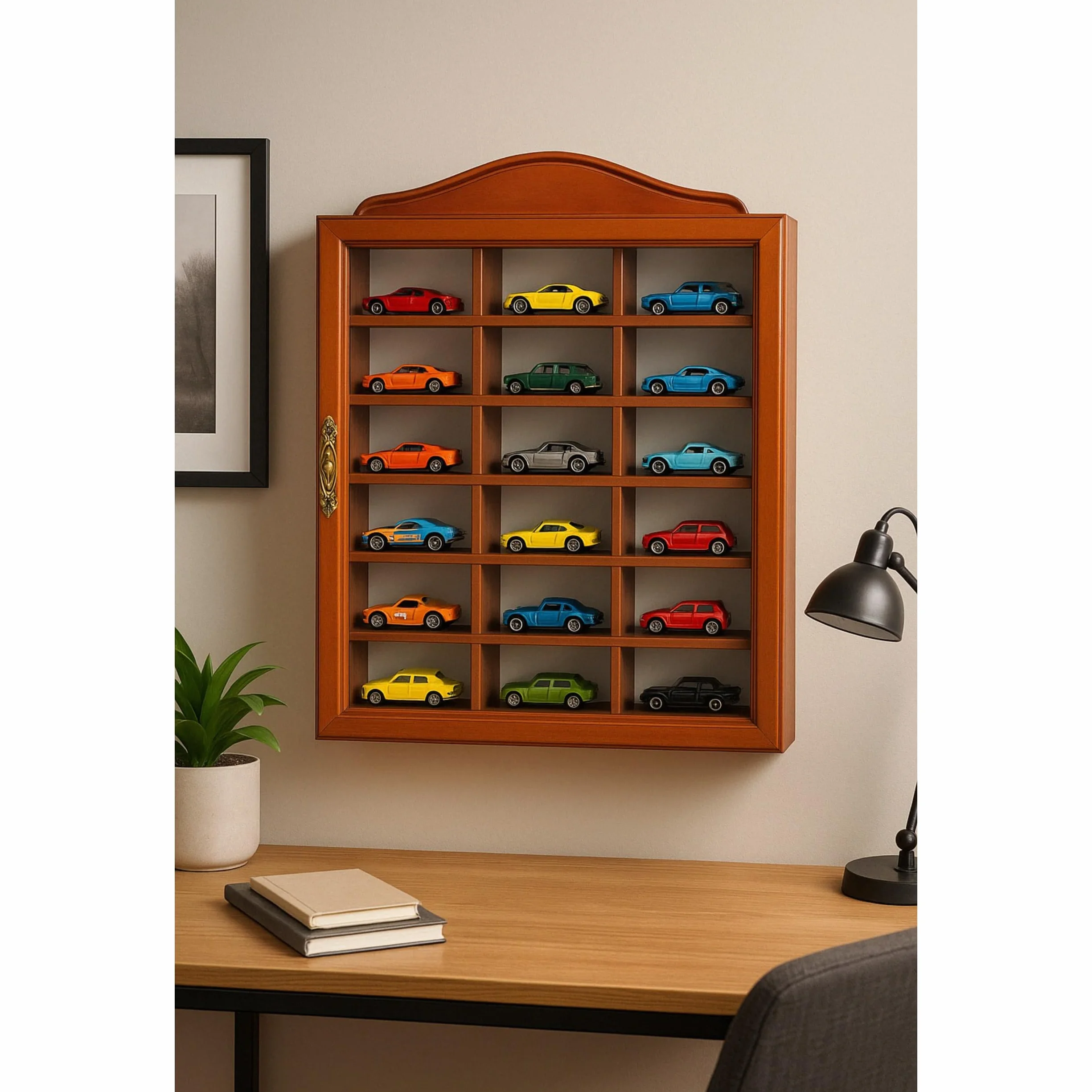 Vitrine murale en bois et verre, fermeture magnétique, 42 cm.
