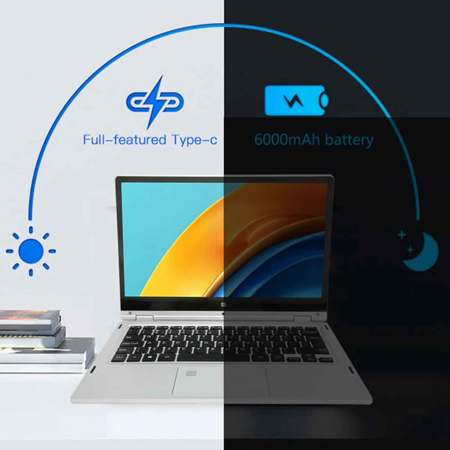 Laptop 2 w 1, Laptop z Ekranem Dotykowym 13,3 Cala Obracanym o 360 °, 1920x1080 16G LPDDR4 256G SSD, Obsługa WIFI, BT, Rozpoznawanie Linii Papilarnych, dla Windows11