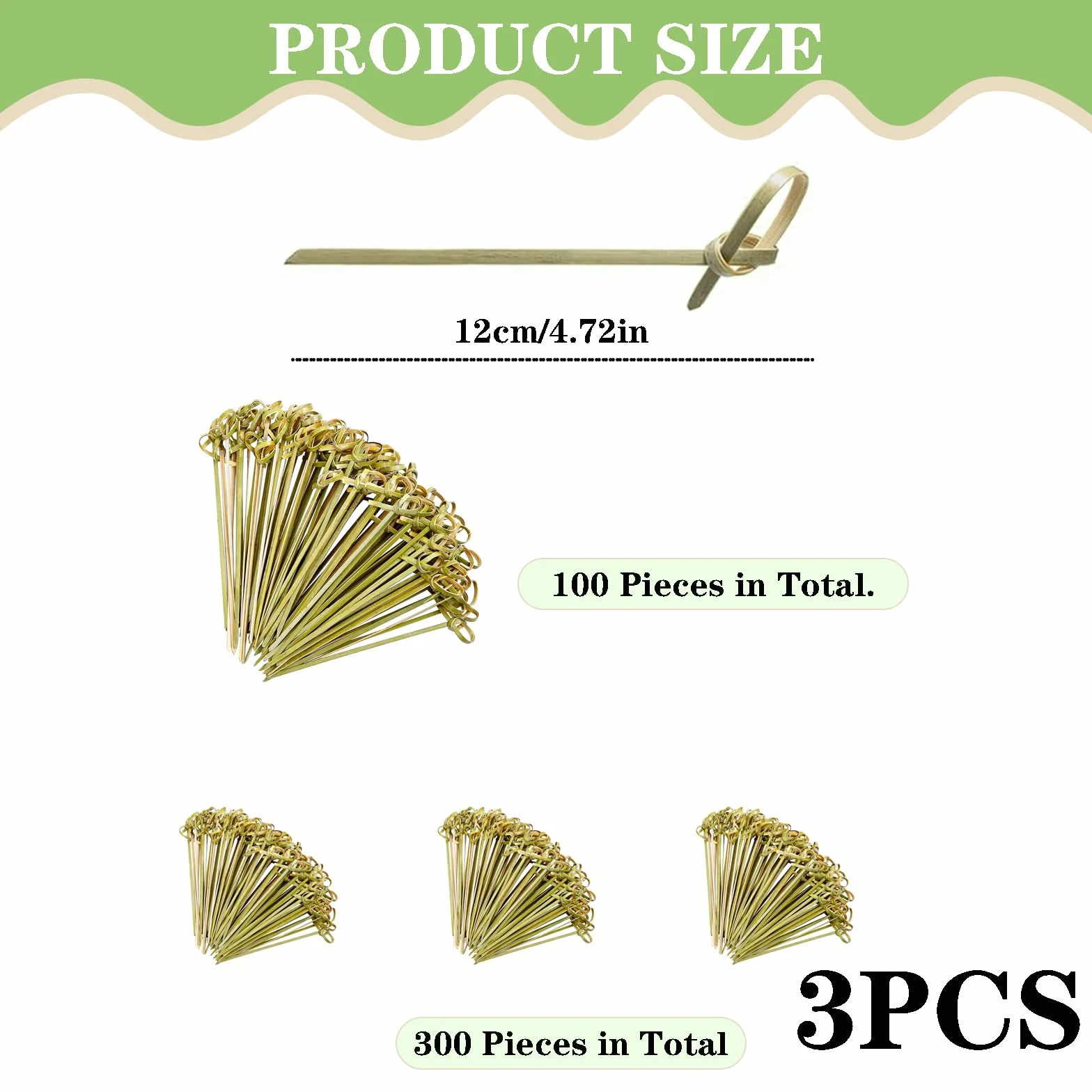Pique Aperitif Bambou Vert 12cm 300 Pièces Brochette en Bois Naturel pour Cocktail Buffet