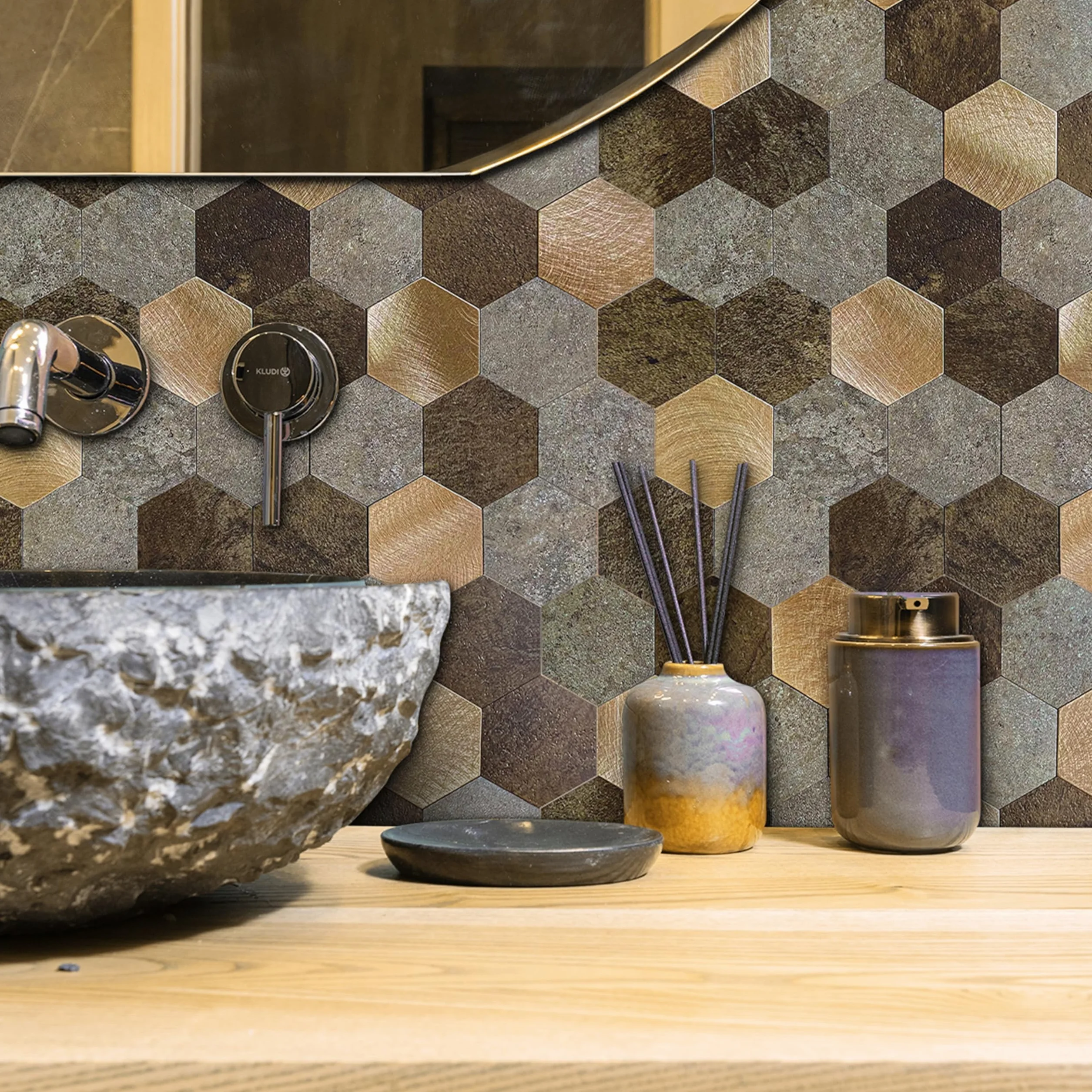 d-c-fix dalles murales adhésives Hexagones métal pierre lot de 6 29 x 28,8 cm carrelage adhésif cuisine salle de bain gris crédence adhésive étanche décoratif