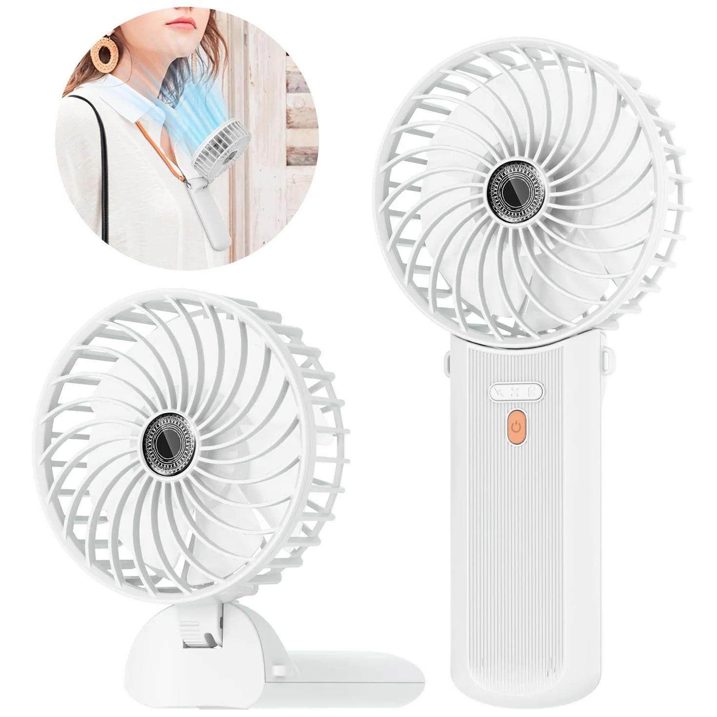 Lepwings Mini Ventilateur Portable USB Rechargeable 4 Vitesses Autonomie 5,5-16 Heures Rotation 180° Pliable Blanc