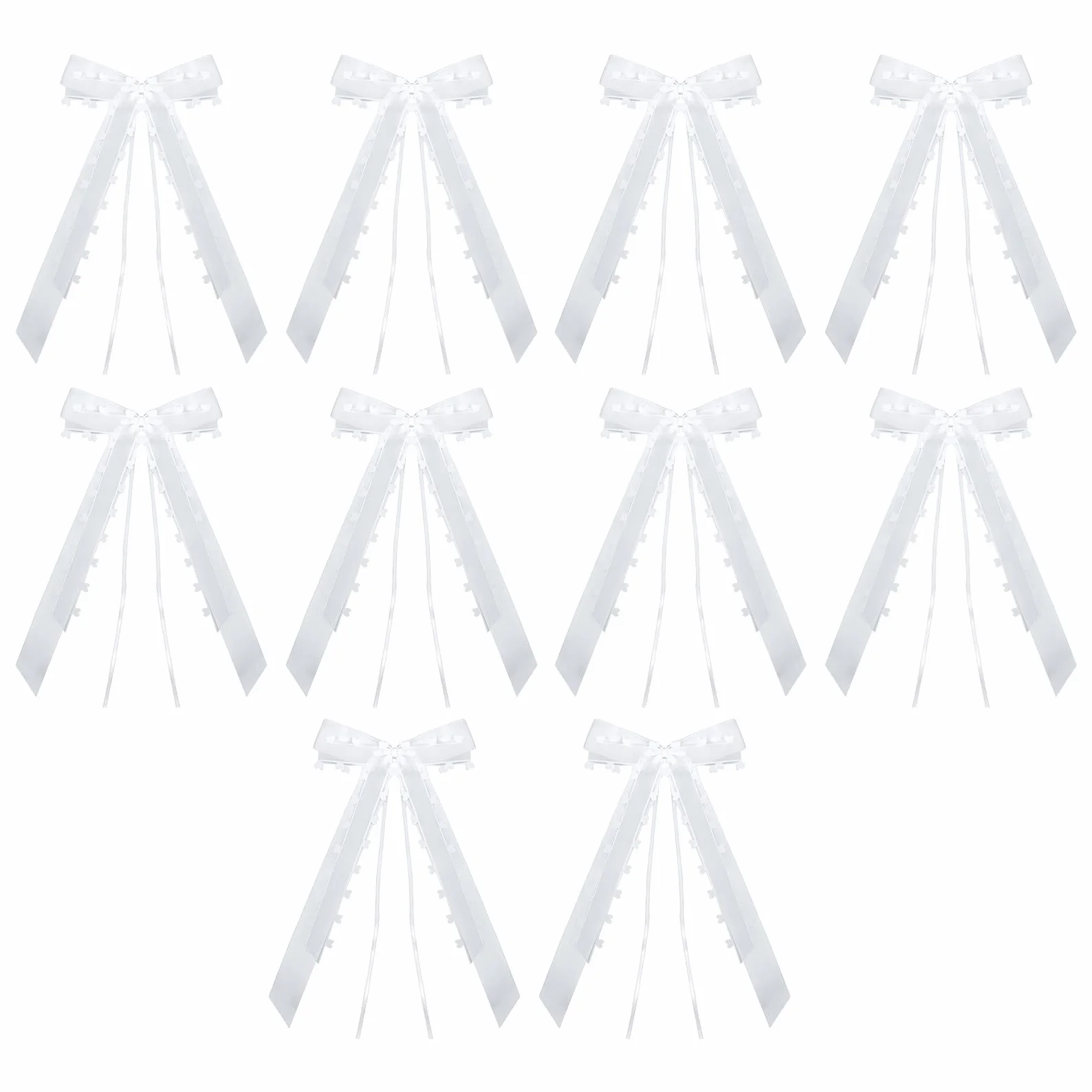 Gros Noeud Decoration Voiture Mariage Ruban Blanc Kit 10 Pièces Tulle Satin