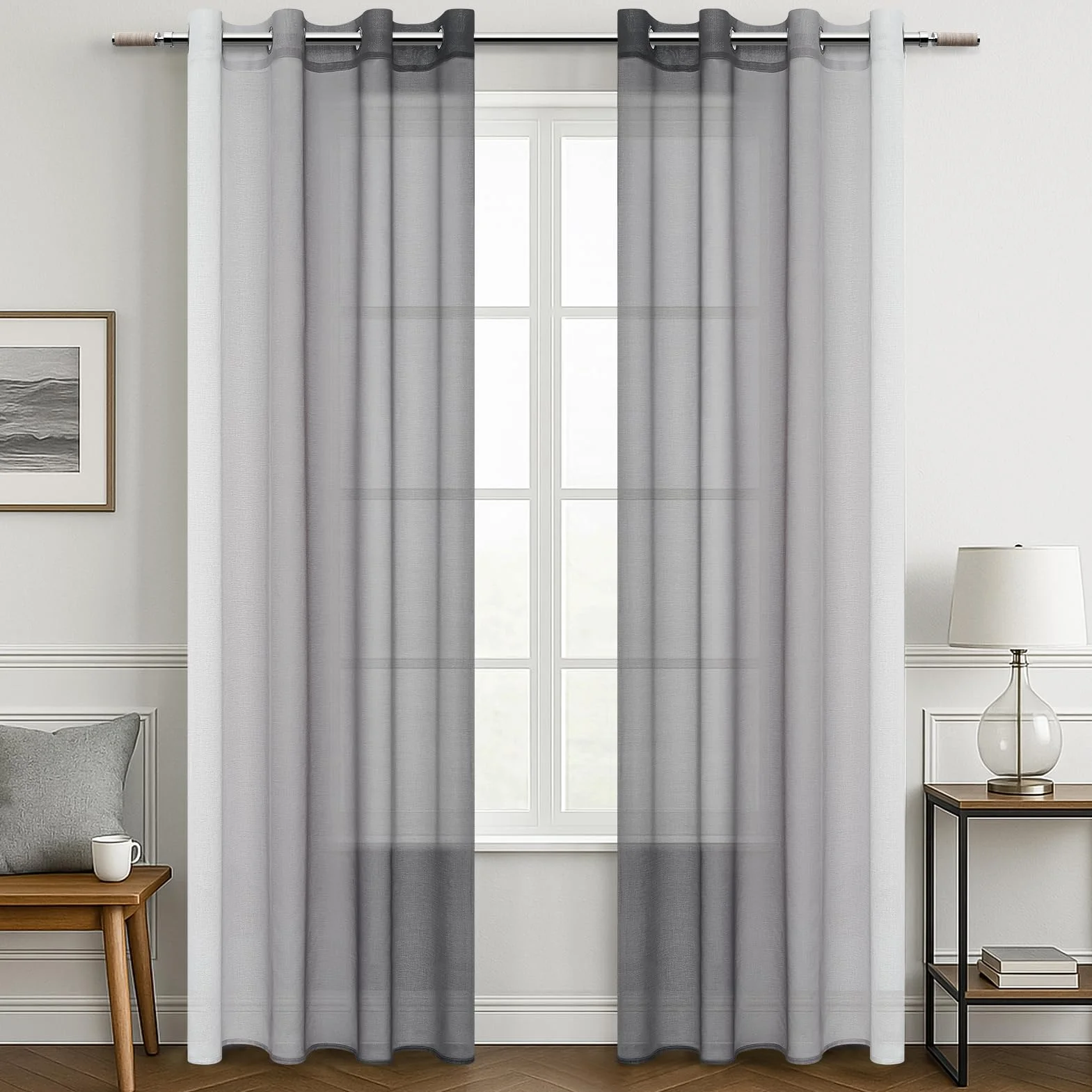 MRTREES Rideau Voilage Fenetre Dégradé Gris Oeillets 140x230 CM Lot de 2 Panneaux Voilages pour Chambre Salon