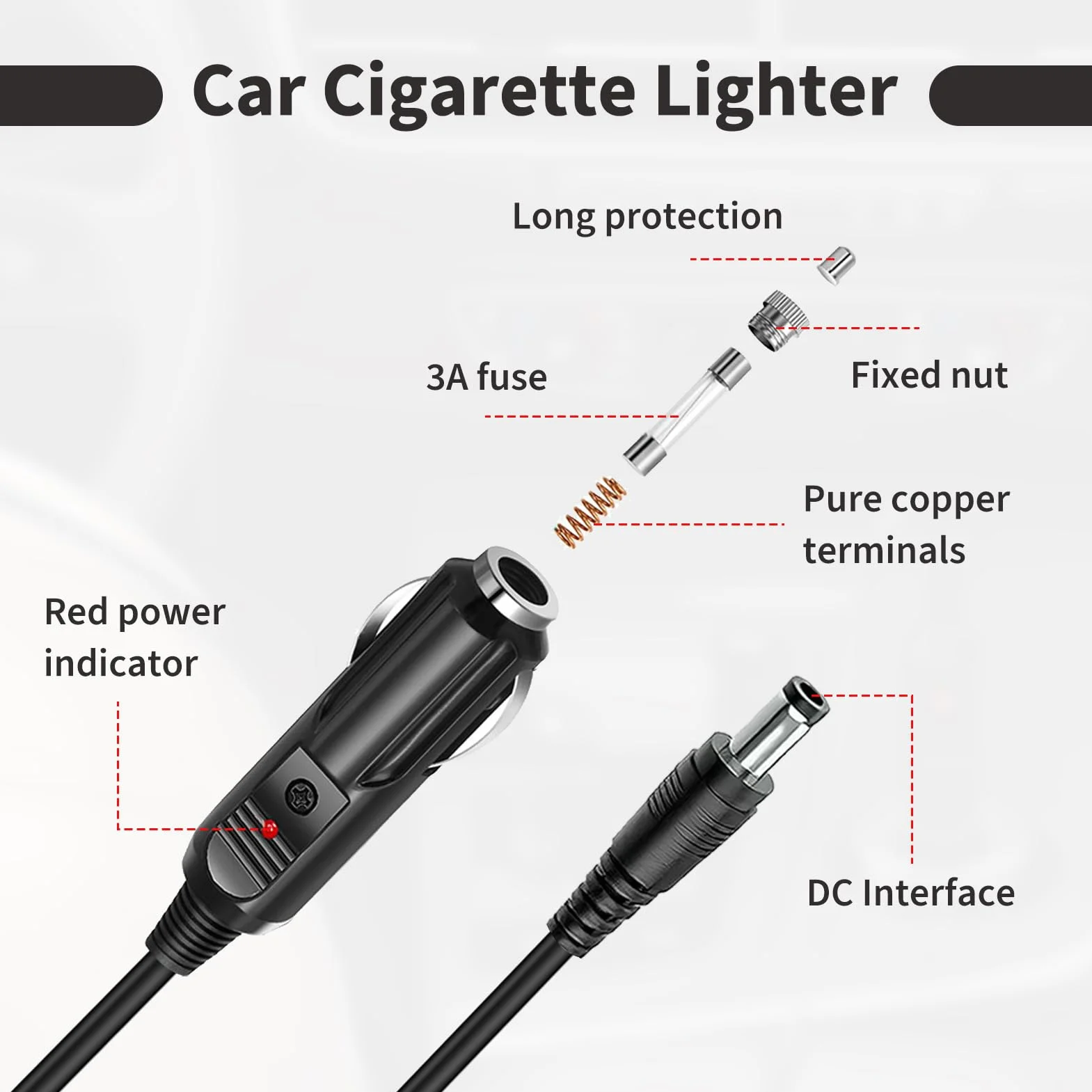 Kabel do ładowarki samochodowej 12 V z 8 końcówkami złącza DC 5,5 x 2,1 mm, adapter do zapalniczki samochodowej, kompatybilny z głośnikami, routerem, kamerą IP, LED i innymi