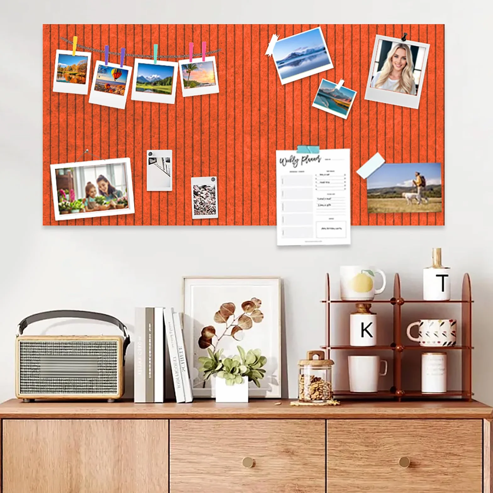 Tableau d'affichage en feutre 60 x 40 cm autocollant avec épingles orange miel