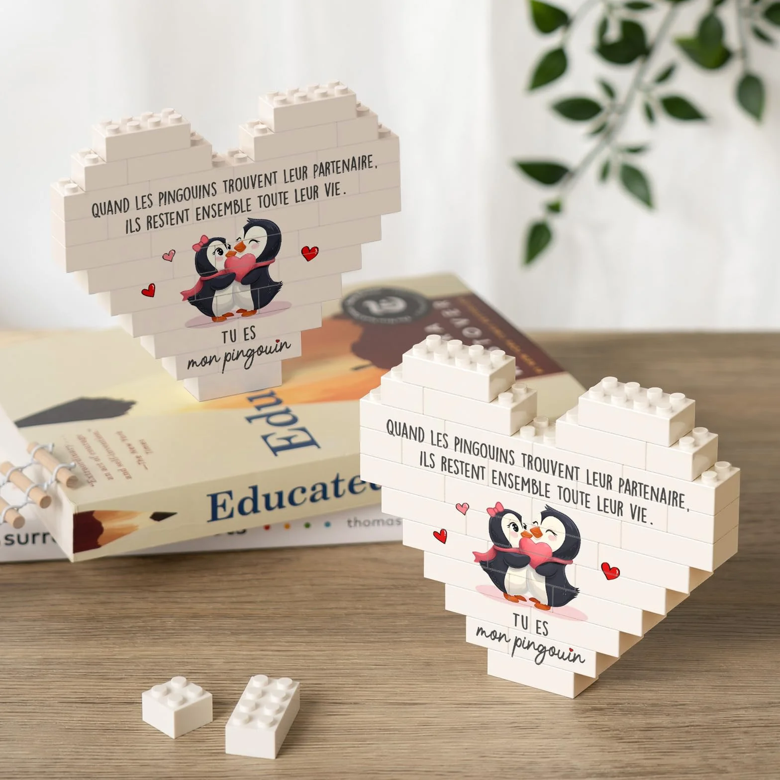 Encoink Cadeau Couple Amoureux Décoration Pingouin en Forme de Cœur Cadeau Anniversaire Mariage Saint Valentin