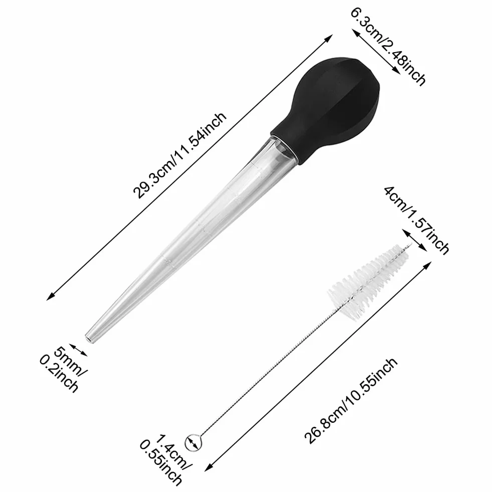 Poire à dinde avec brosse de nettoyage, ampoule à ventouse pour cuisson rôti, bœuf, porc, barbecue (noir)