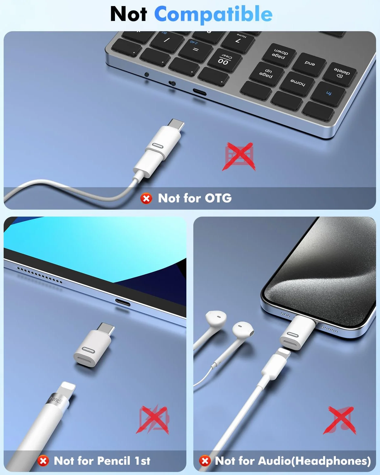 MoKo Adaptateur Lightning Femelle vers USB C 2 Pièces pour iPhone 17 Air 16 15 Pro Max Plus iPad Pro Air Blanc PD