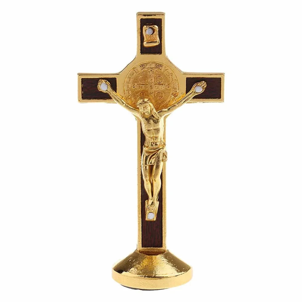 POFET Statue Crucifix Jésus-Christ sur croix doré voiture
