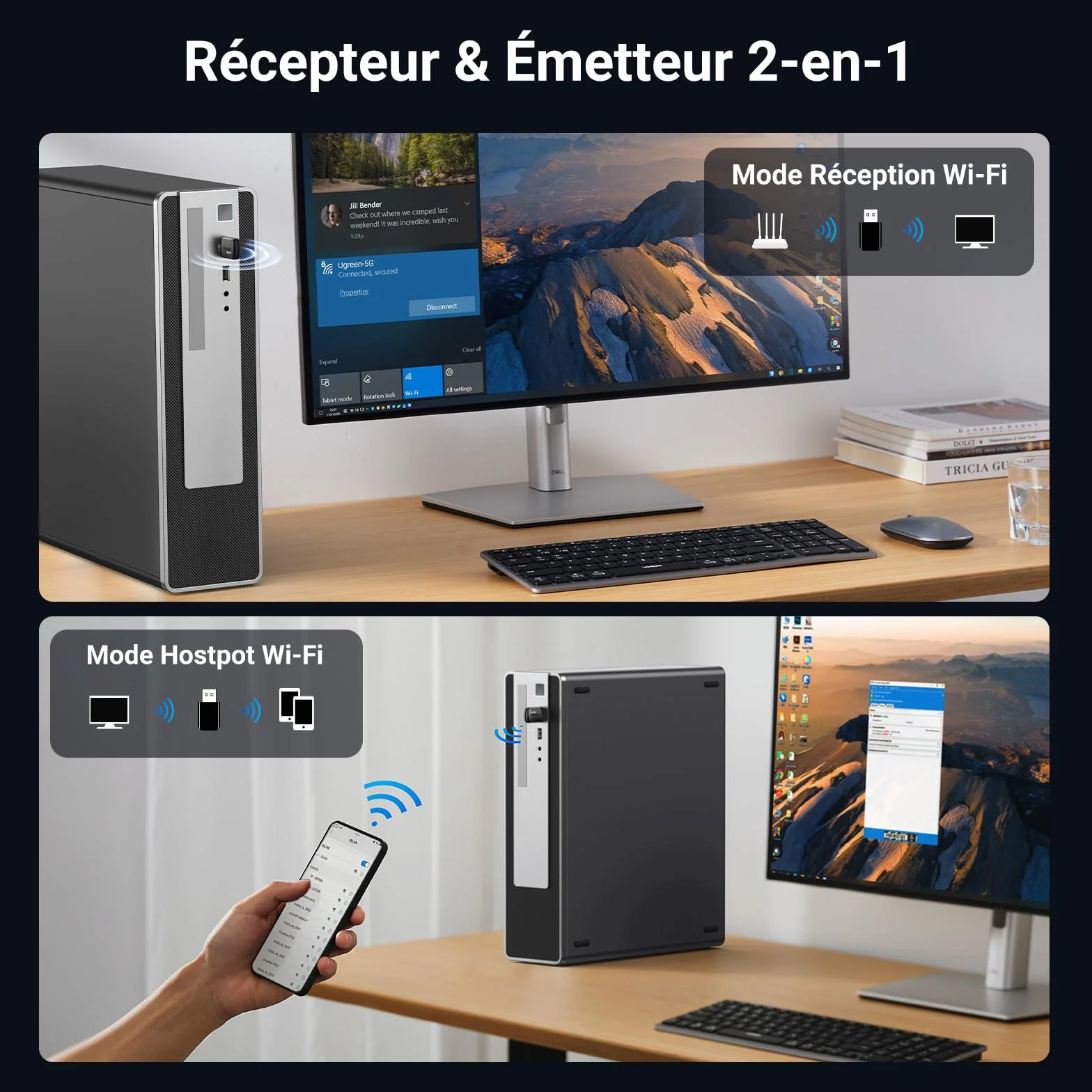 UGREEN Clé WiFi 6 AX900 Adaptateur USB sans Fil Double Bande 5GHz 2.4GHz MU MIMO WPA2 PSK Compatible Windows 11 10