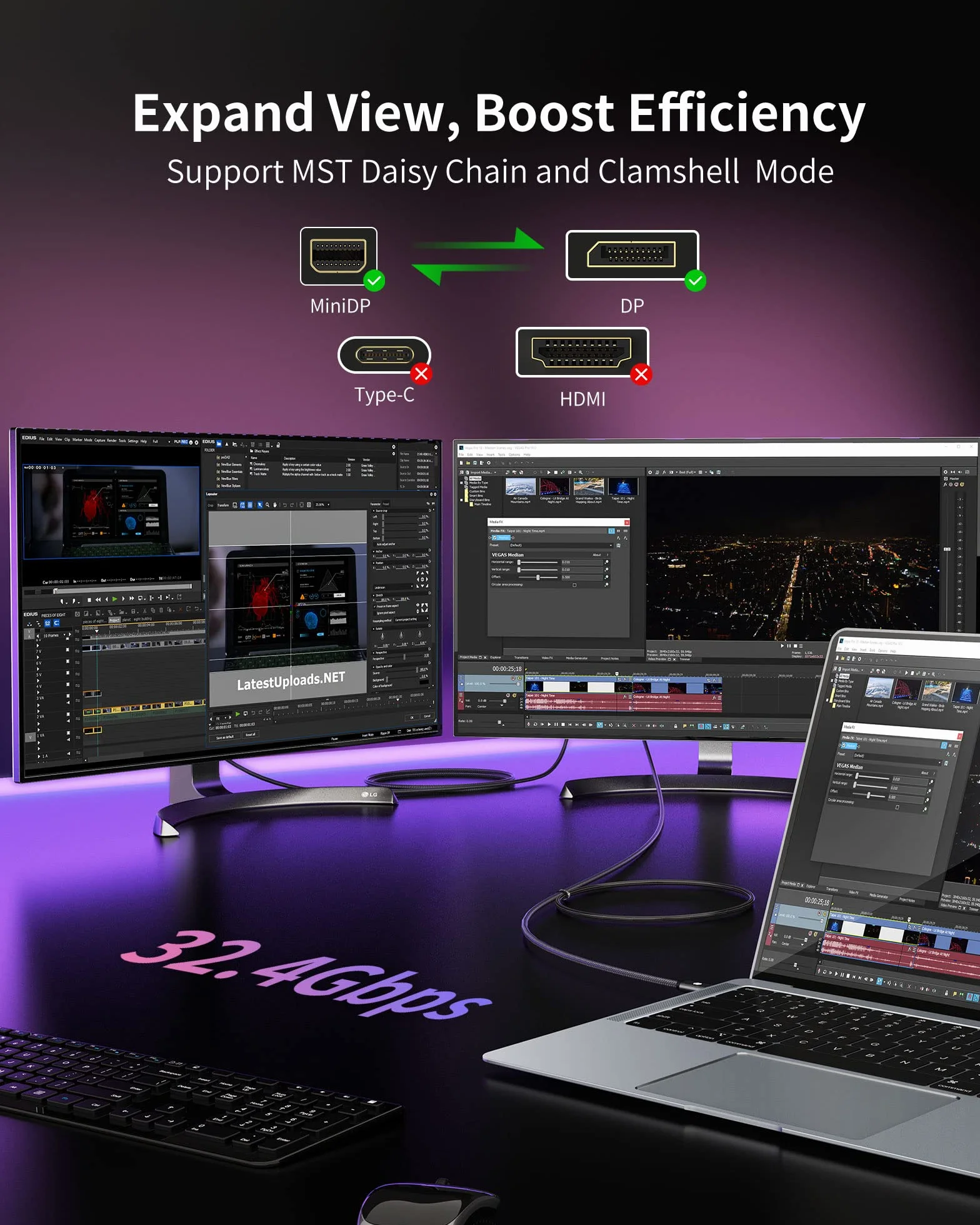 Silkland Kabel Mini DP do DP 1.4 2M 8K@60Hz 4K@144Hz, Kabel Thunderbolt 2 z HDR HBR3 DSC1.2 G-Sync FreeSync HDCP2.2, Mini Displayport do Displayport do laptopa MacBook iMac Monitor Karta graficzna PC