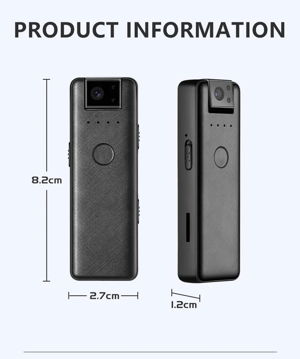 Mini Przenośna Kamera FHD 1080P – 180 Kamery Noktowizyjna z Klapką - Bezstratne Nagrywanie Dźwięku 256 Kbps - Wskaźnik Poziomu Naładowania Baterii - Magnetyczny/Klip-on - Type-C