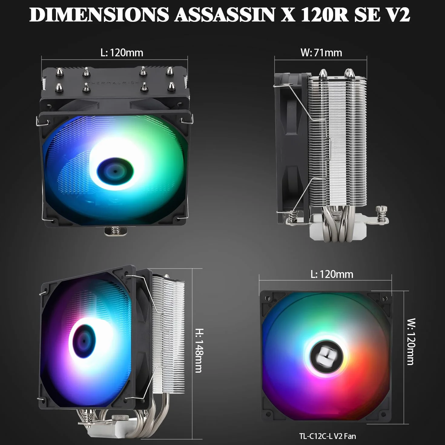 Thermalright Assassin X 120R SE V2 CPU chłodnica powietrza, 4 rury grzewcze, TL-C12C-L V2 PWM cichy wentylator CPU z łożyskiem S-FDB, do AMD AM4 AM5/Intel LGA 1700/1150/1151/1200, stały kolor lampy