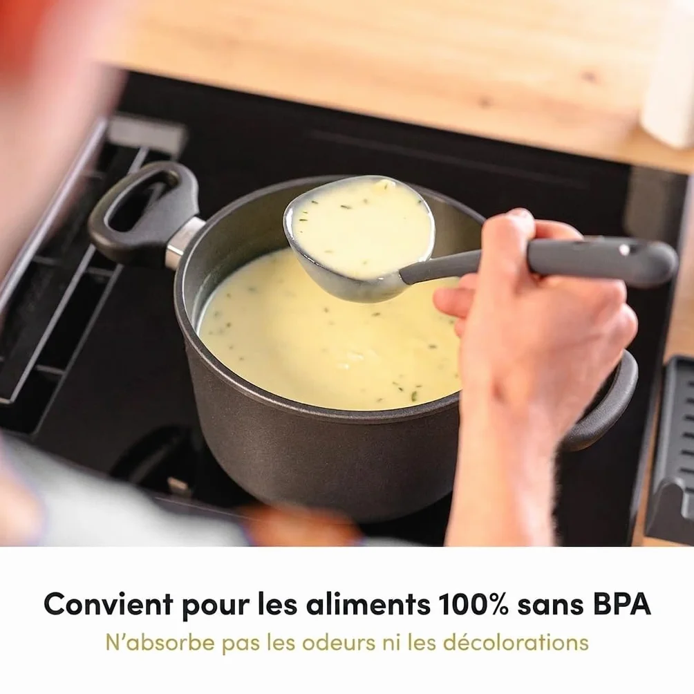 Hoffmann Set Ustensiles de Cuisine 5 Pièces, Anthracite, Silicone Âme Inox, Fouet, Spatule, Cuillère, Louche avec Support, Lave-Vaisselle, Résistant Chaleur, Antiadhésif