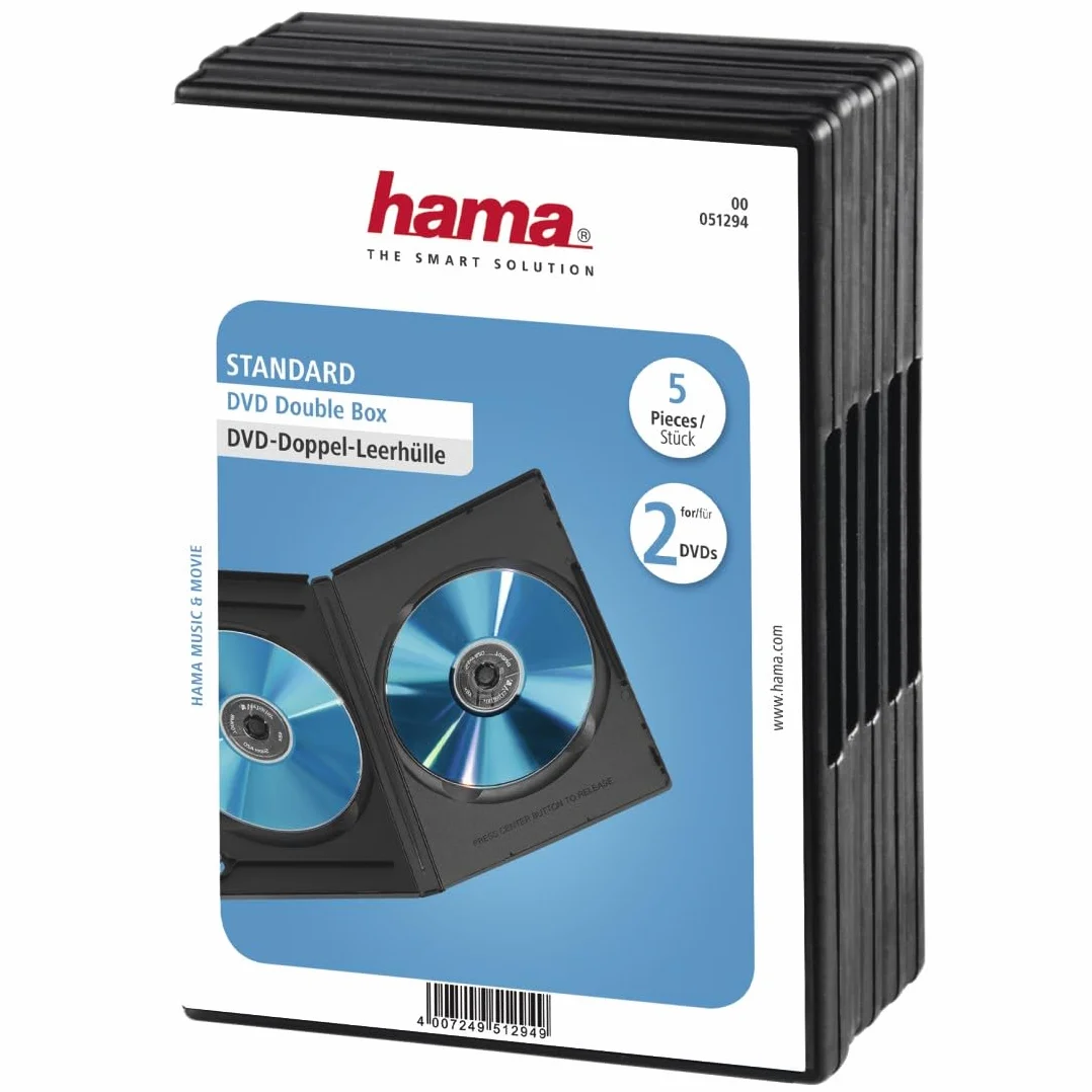 Hama Boîtier Double pour DVD CD Blu-Ray avec Jaquette Lot de 5 Noir