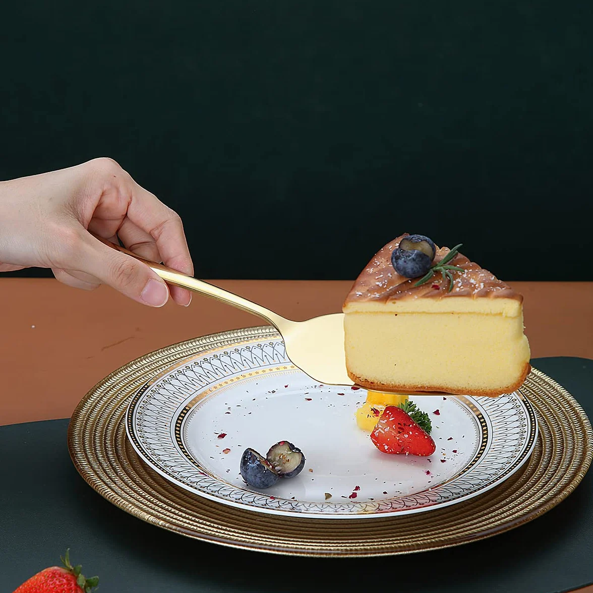 Ensemble De Coupe De Gâteau En Acier Inoxydable Pour Mariage, Or Brillant