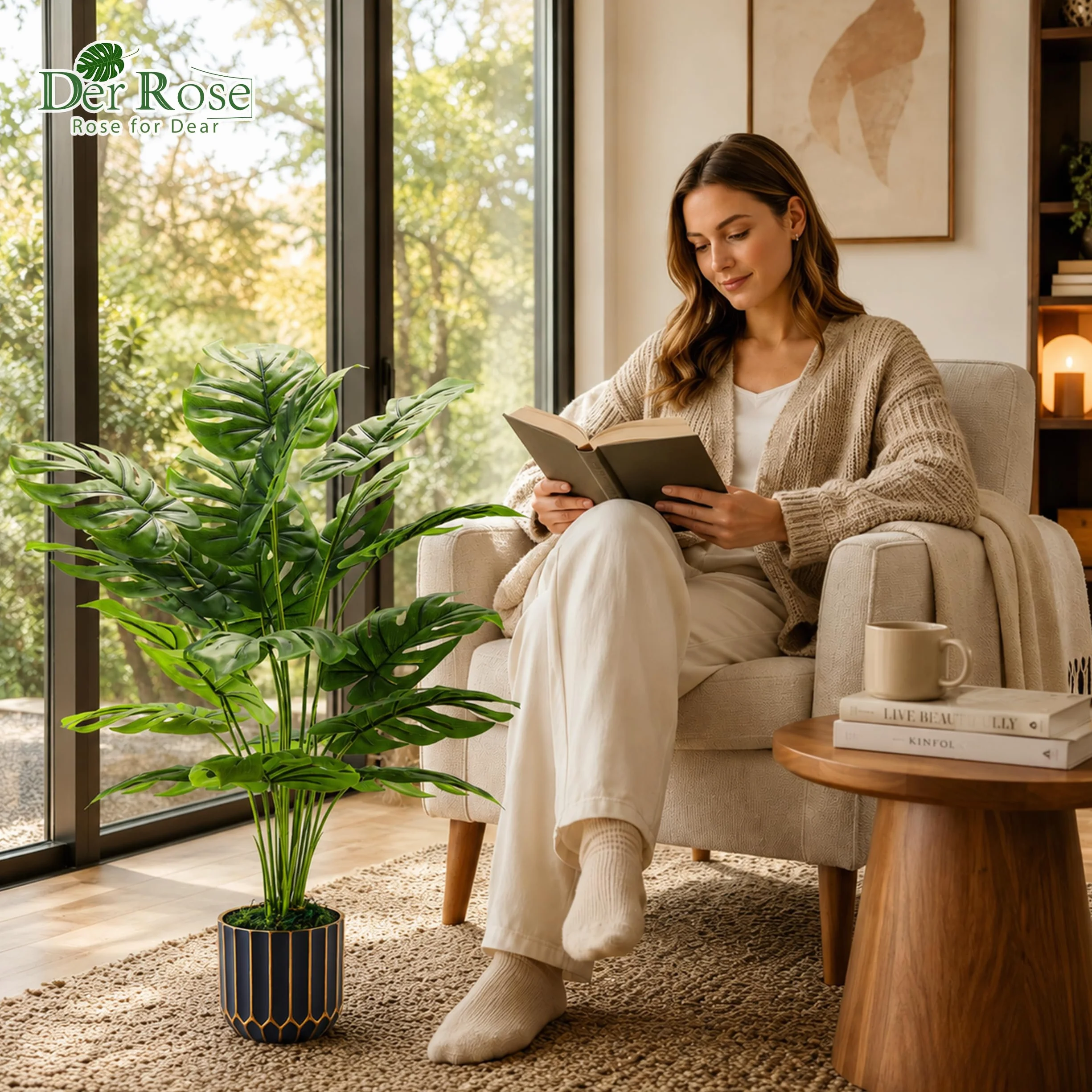 Monstera Artificielle en Pot 71cm Der Rose Plante Décoration Intérieur Salon