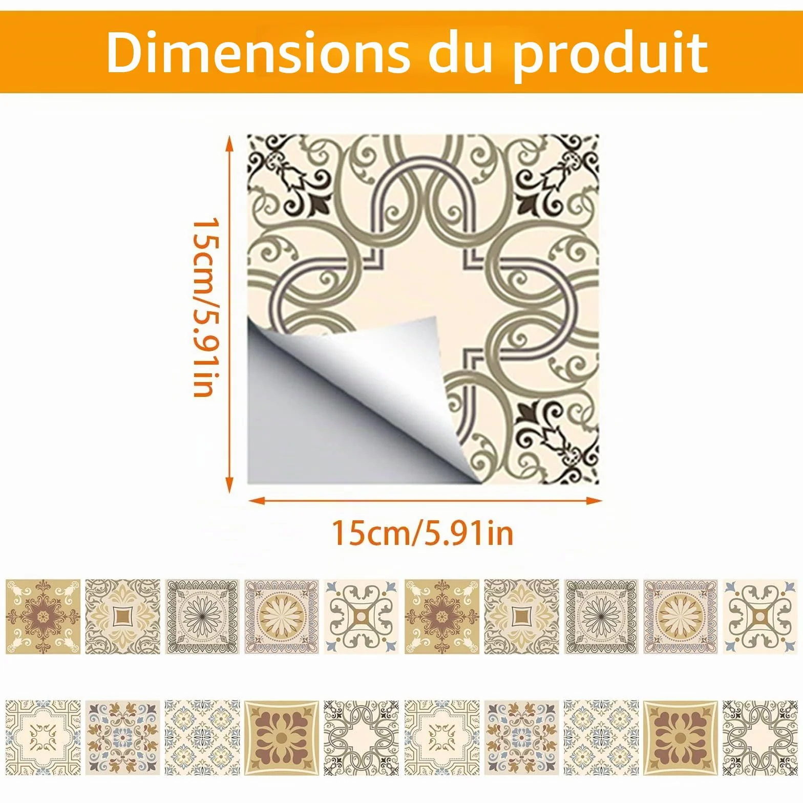 Stickers Carrelage Salle De Bain 15x15 Autocollant Carreaux Adhésif Mosaïque Étanche Style Marocain 20 Pièces