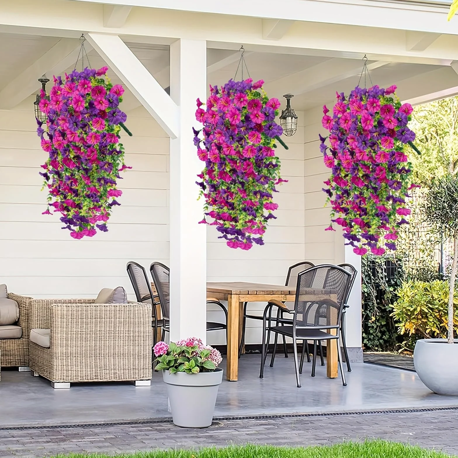 Lot de 2 Fleurs Artificielles Suspendues Pétunias Tombantes pour Balcon Jardin Décoration