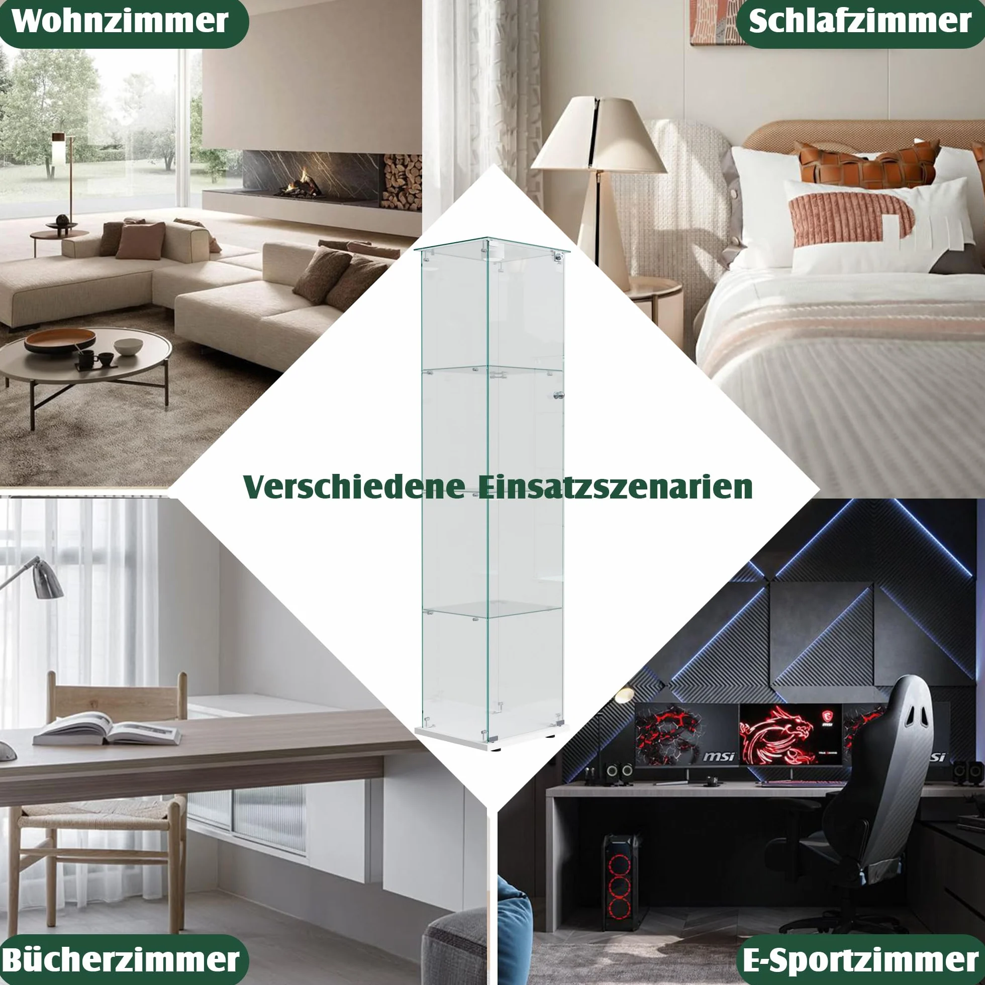 Meuble Vitrine Verre, Vitrine Verre 4 Layers Armoire Vitrineavec Serrure 163x35x39.8 cm VitrineVerre LED Vitrineen VerrePour Collection avec Porte Meuble VitrineSalon Transparent (Blanc A)