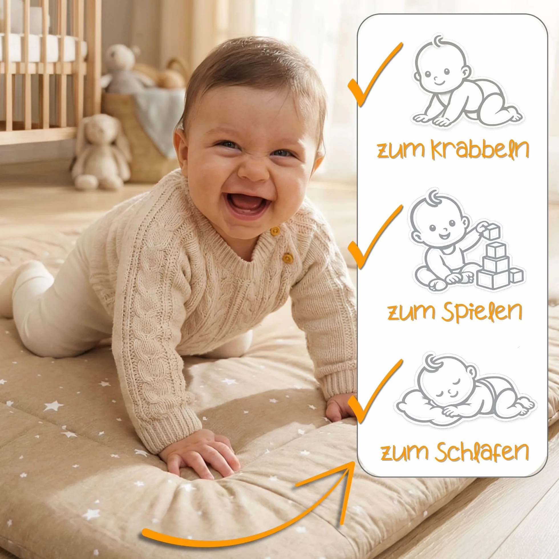 Totsy Baby Tapis d'éveil Matelas de Sol Enfant 100 cm Coton Épais Oeko-Tex Peluche