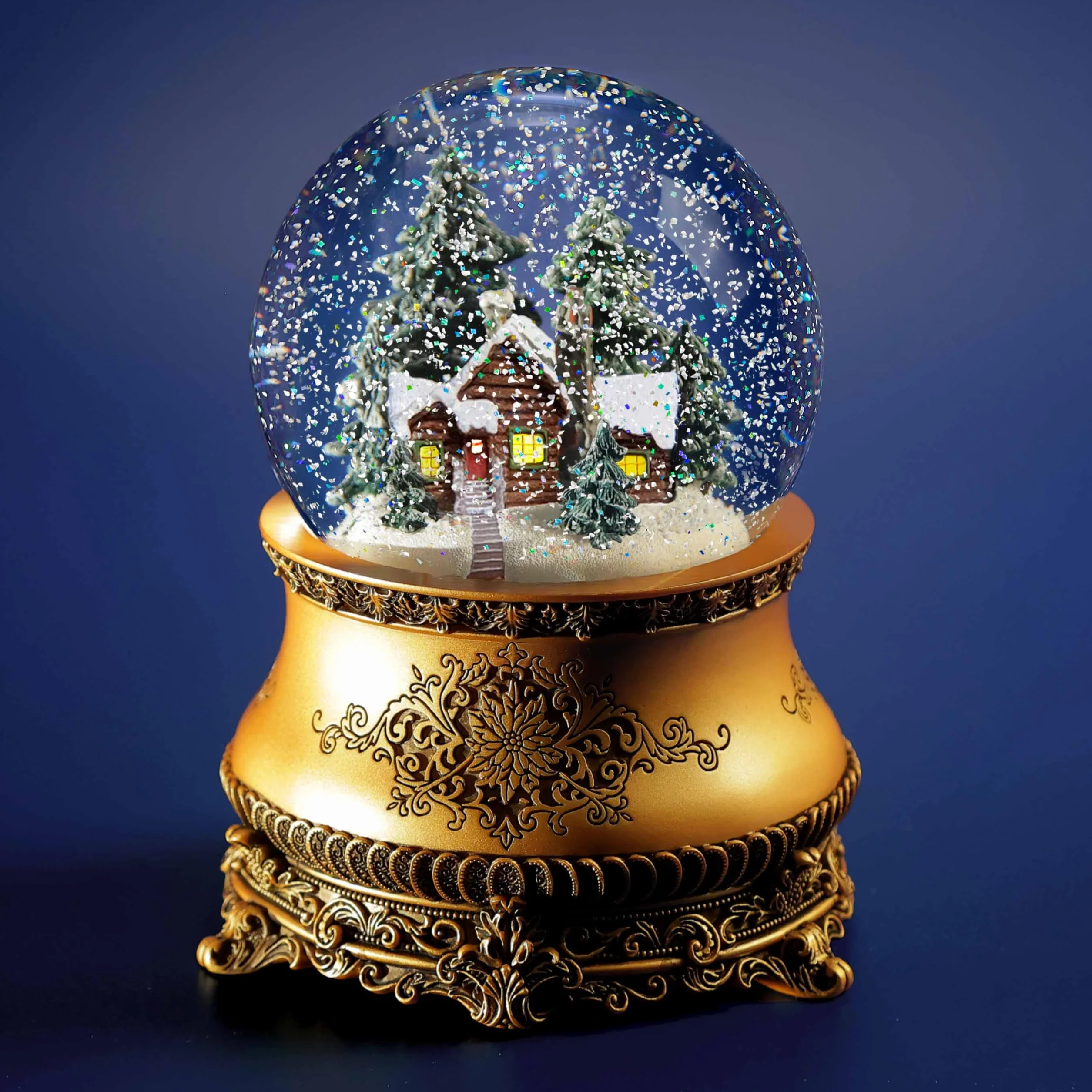 Boule à neige musicale de Noël « La petite maison dans la forêt », en verre, avec tempête de neige automatique et illuminations. Idée cadeau pour Femme, Homme, Enfant.