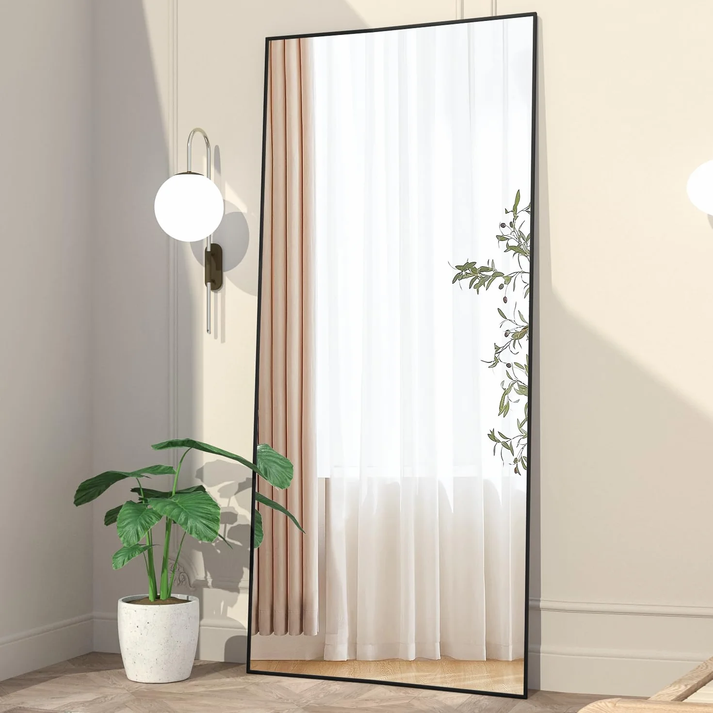 Miroir Pleine Longueur 165 x 60 cm Grand Miroir Rectangulaire Noir pour Chambre à Coucher, Salon, Debout ou Appuyé Contre Le Mur Cadre en Alliage d'aluminium