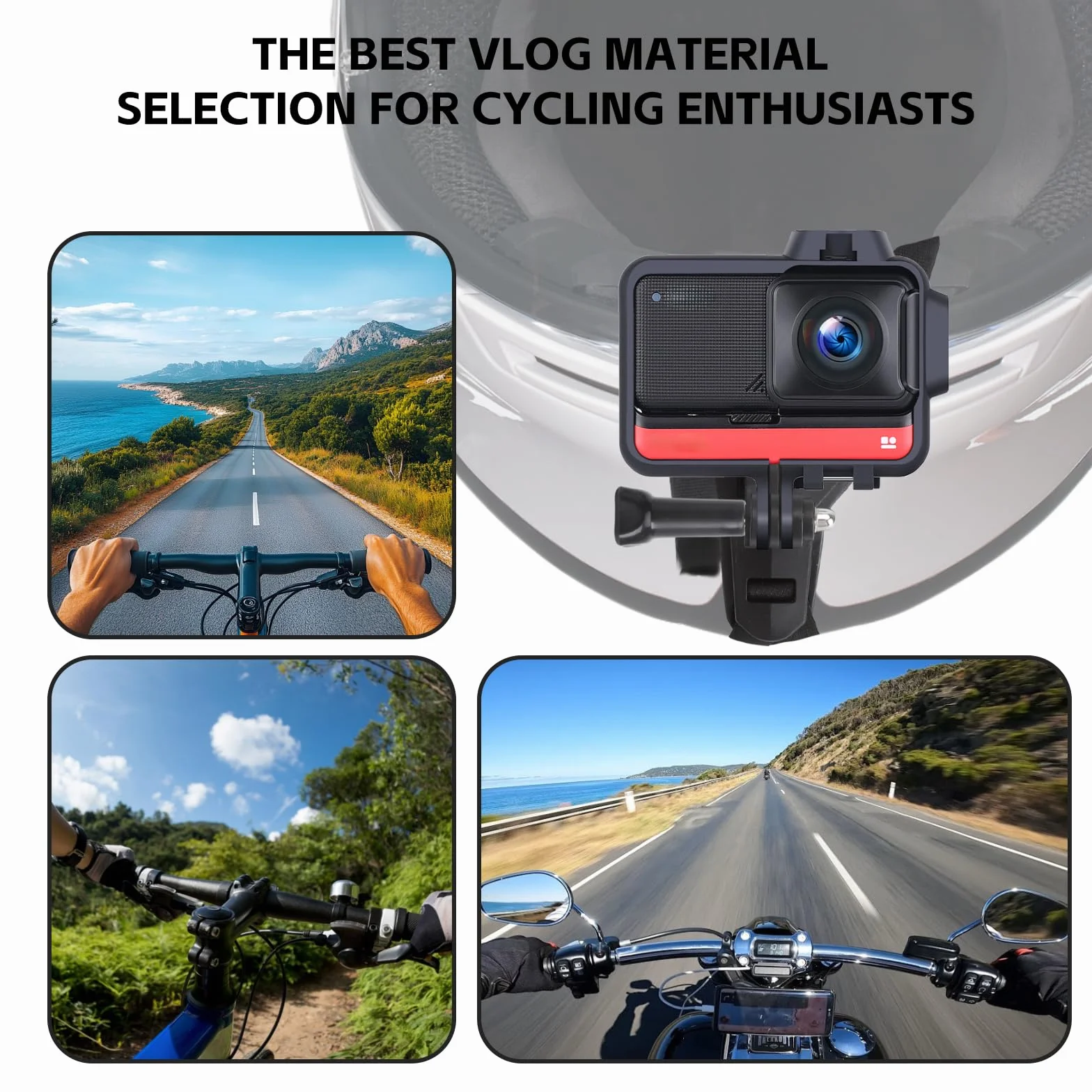 Uchwyt na kask motocyklowy do kamery akcji, stabilny uchwyt z paskiem podbródkowym do nagrań POV – kompatybilny z GoPro Insta360 X5 Osmo Action Insta 360 uchwyt na kask do motocykla, roweru