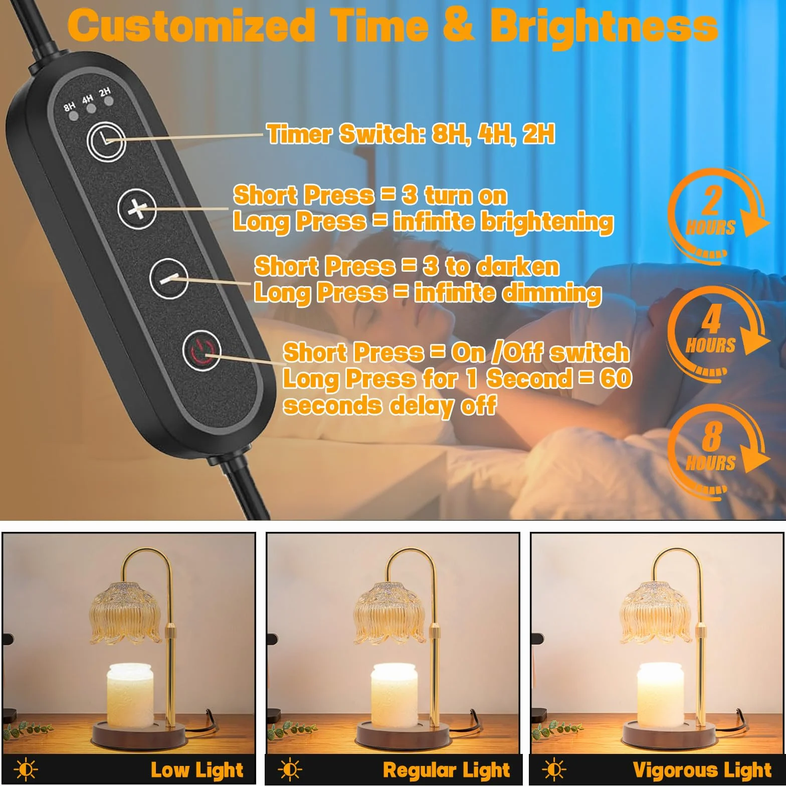 Lampe Chauffante à Bougie, Fleurie Dimmable avec Minuterie, Hauteur Réglable, Sans Flamme et Décorative pour Bougies en Bocal