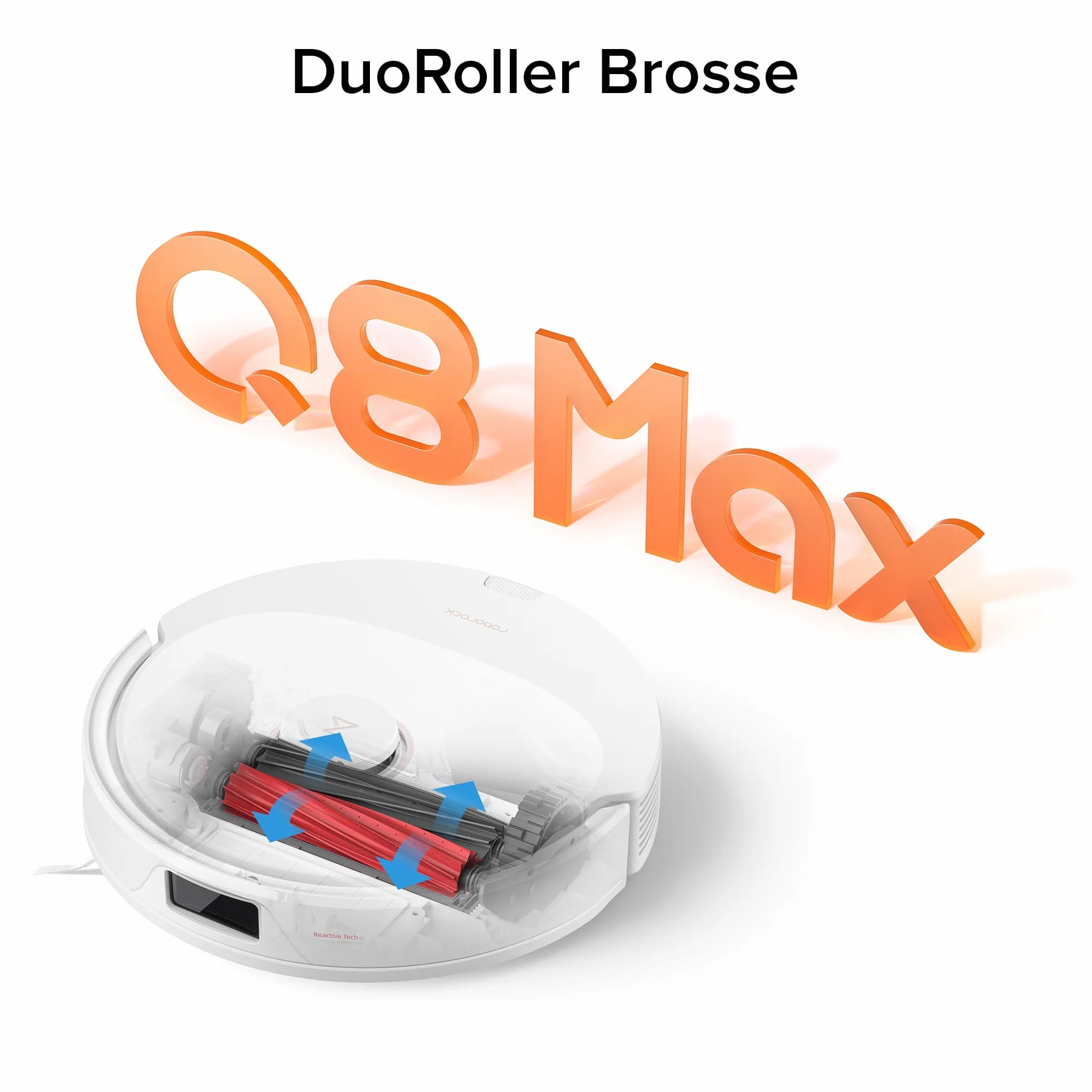 Roborock Q8 Max Aspirateur Robot Laveur 5500Pa Brosse DuoRoller Navigation LiDAR Blanc Reconditionné