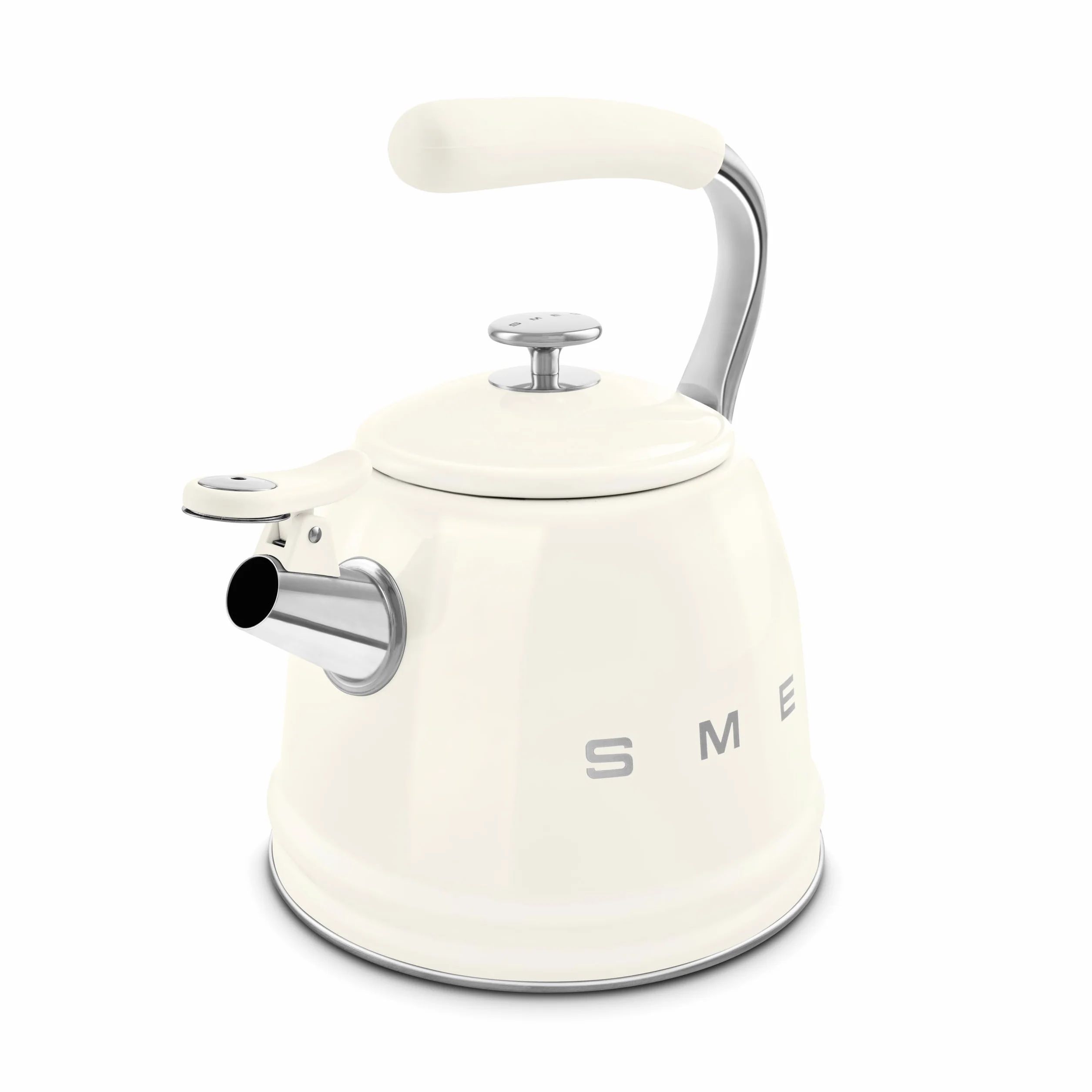 Smeg, Bouilloire SIfflante WKF01CR, en Acier Inoxydable, Capacité 2,3 L, Couvercle Amovible et Bec Doseur, Compatible avec Induction, Crème