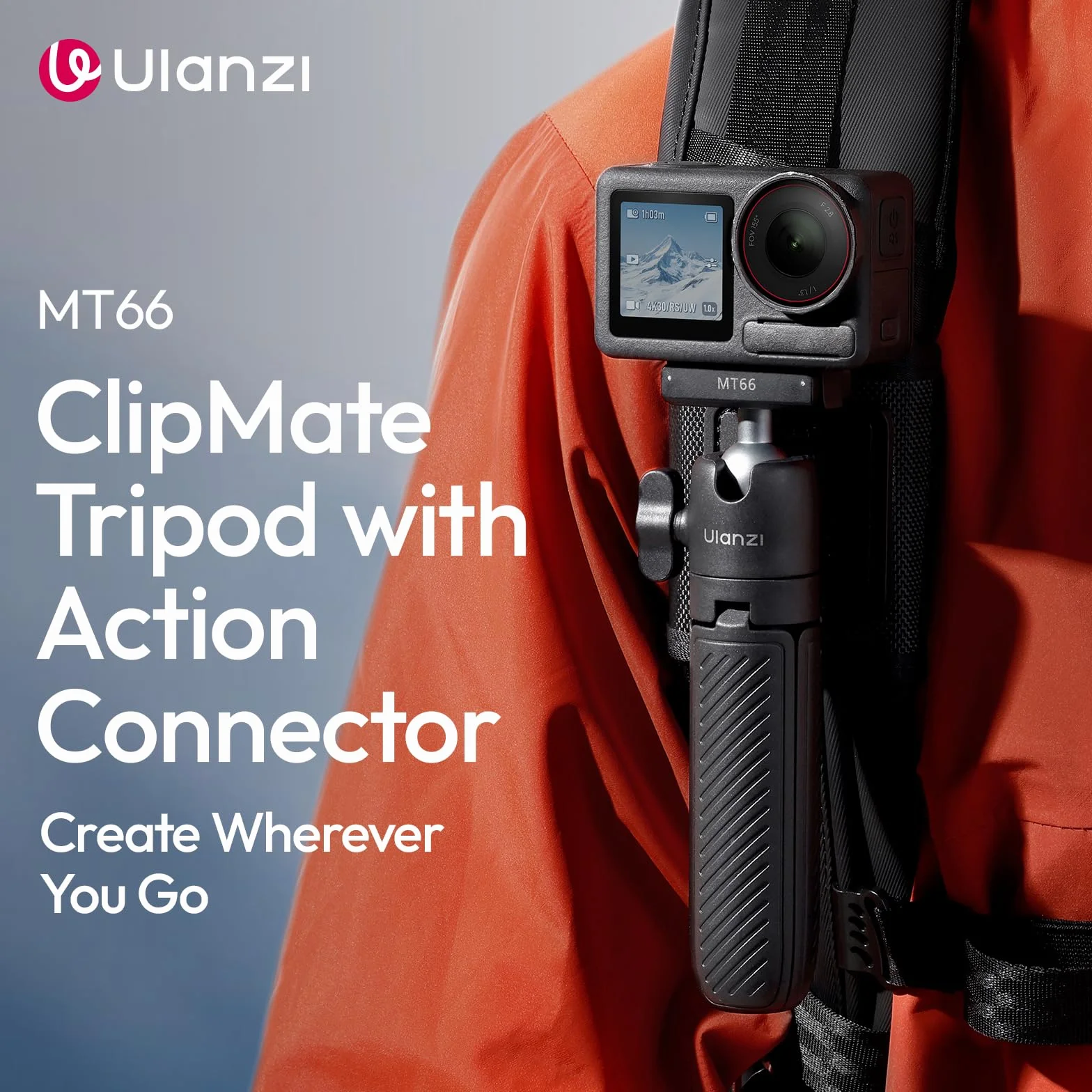 ULANZI MT66 Mini statyw - przenośny mini statyw do kamery z interfejsem magnetycznym DJI Action, uchwyt podróżny do vlogowania z paskiem na rzepy - kompatybilny z DJI Osmo Action 5pro/4/3, dla DJI