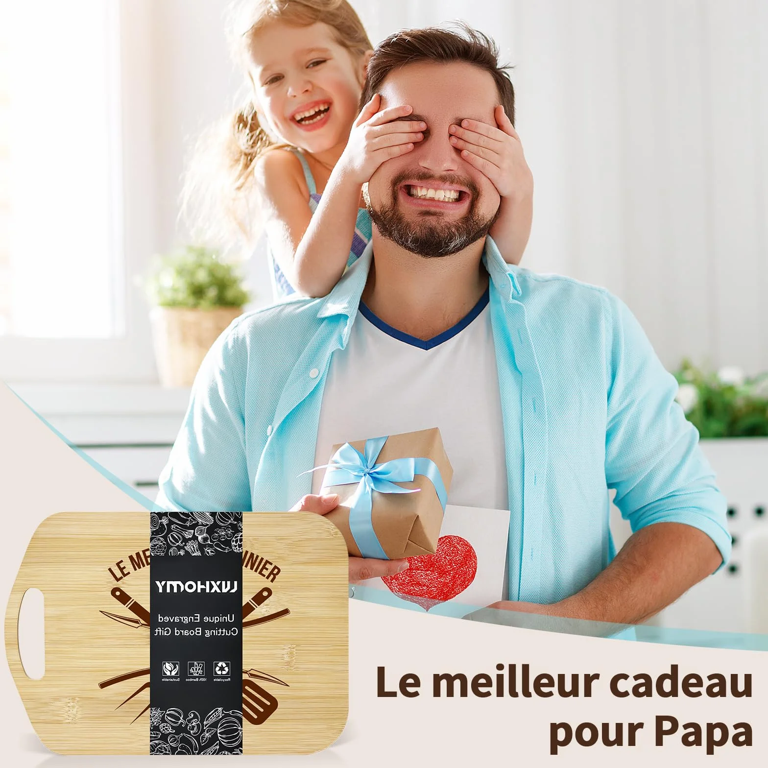 Planche à Découper en Bambou Cadeau Fête des Pères Original