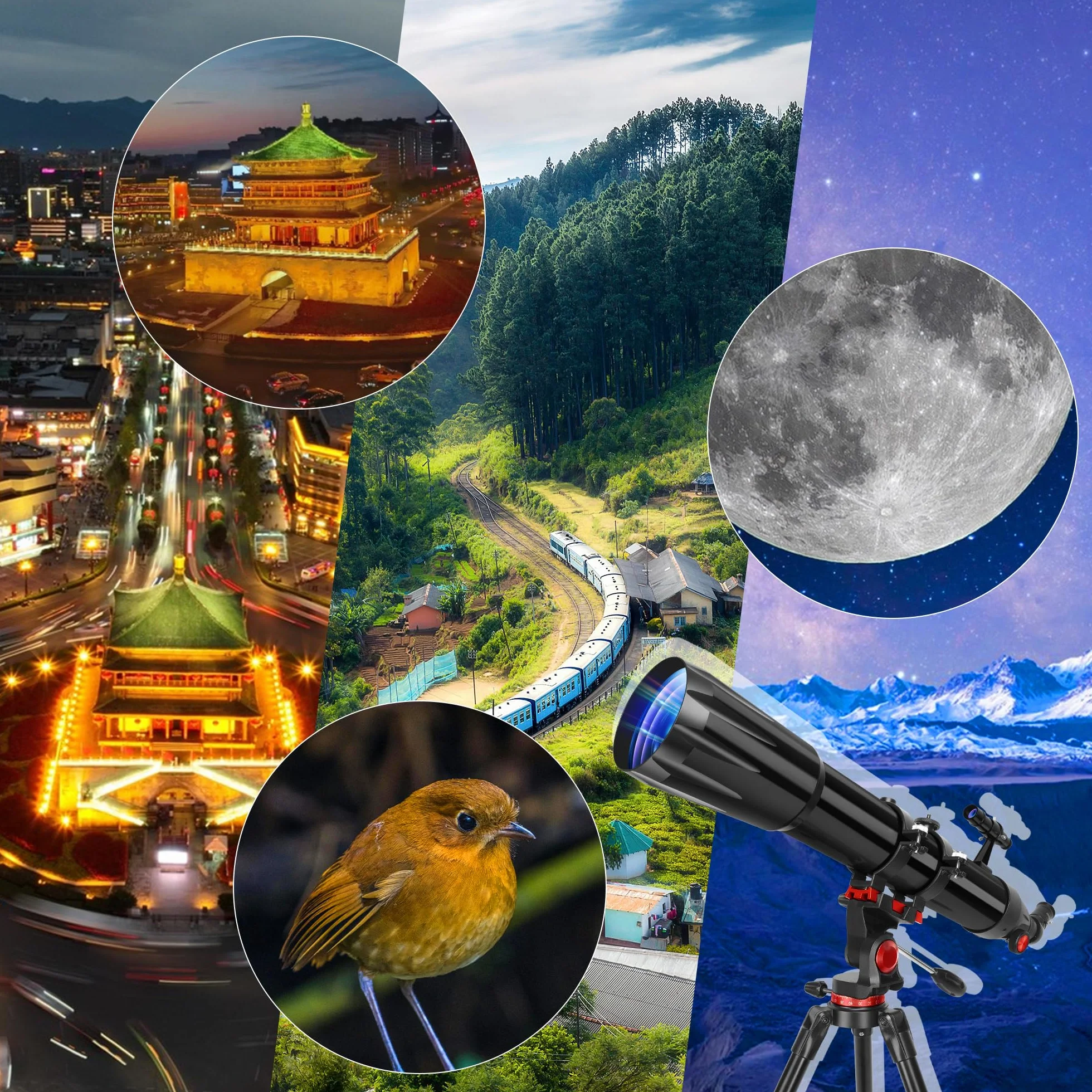 HETEKAN Teleskop, profesjonalny teleskop astronomiczny, 90/900 mm (36X-450X) refraktor dla dorosłych dzieci i początkujących, do obserwacji planetarnych, z adapterem do telefonu komórkowego