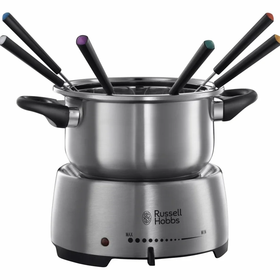 Russell Hobbs Appareil à fondue électrique [Température constante] Fiesta (Fondue au fromage, au chocolat/à l'huile/bouillon, 6 Personnes, Caquelon en inox 2L lavable lave-vaisselle, 1200W) 22560-56