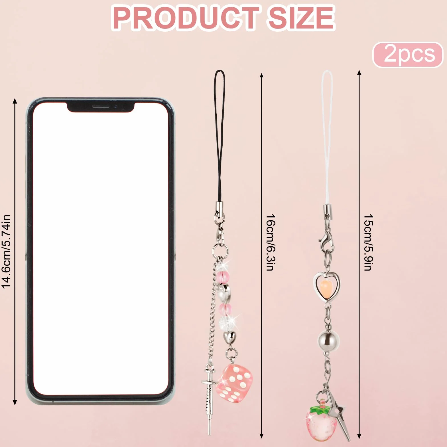 Amabro urocze delikatne zawieszki do telefonu, 2 szt., estetyczny brelok i amulet, Kpop, urocze kości truskawkowe, serce, perła, wisiorek na telefon