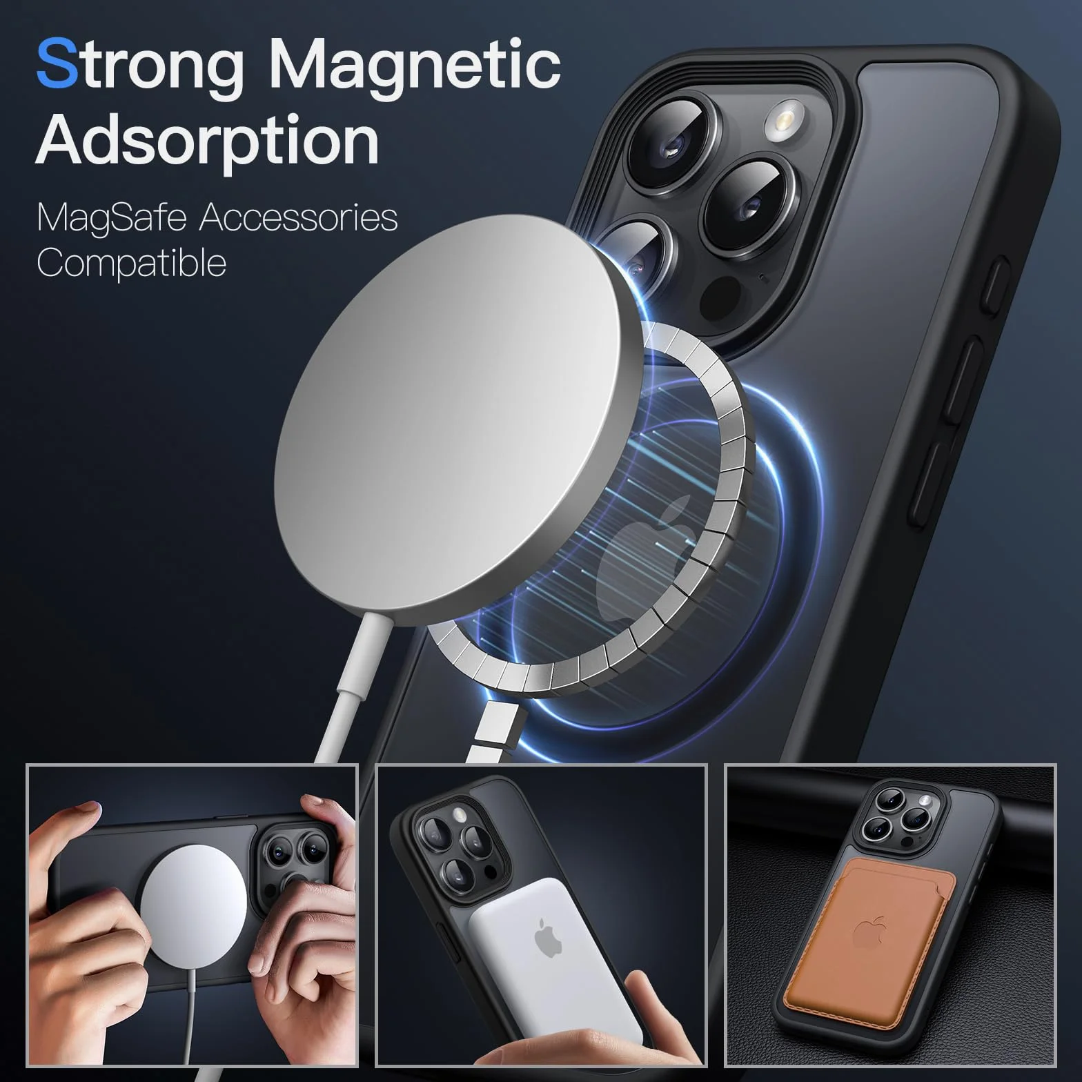 JETech Magnetyczna Etui dla iPhone 15 Pro 6,1 Cala Kompatybilny z MagSafe, Półprzezroczysta Matowe Tylna Szczupły Odporny na Wstrząsy Case (Czarny)