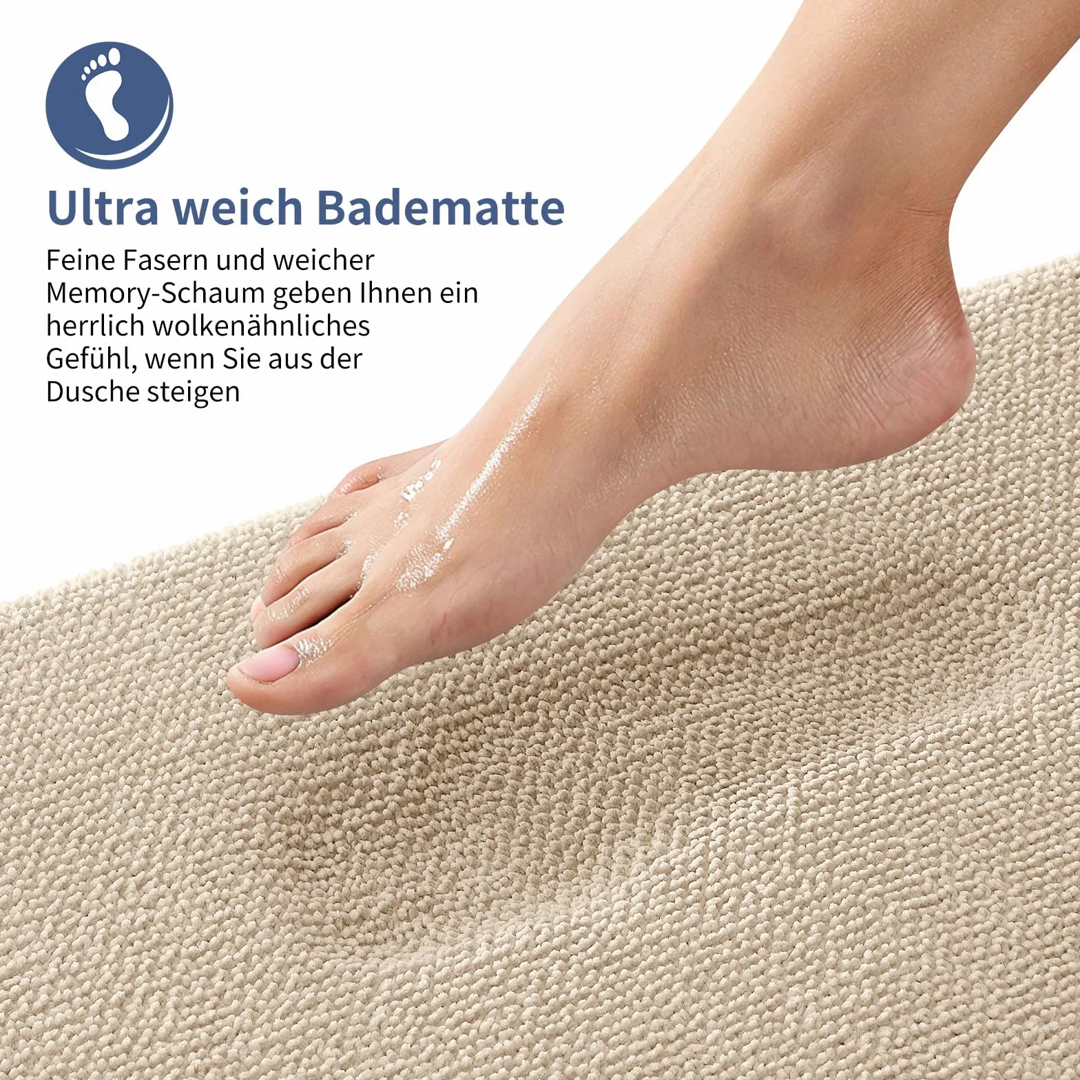 Homaxy Tapis de bain en mousse à mémoire de forme 60 x 90 cm Beige Antidérapant Absorbant