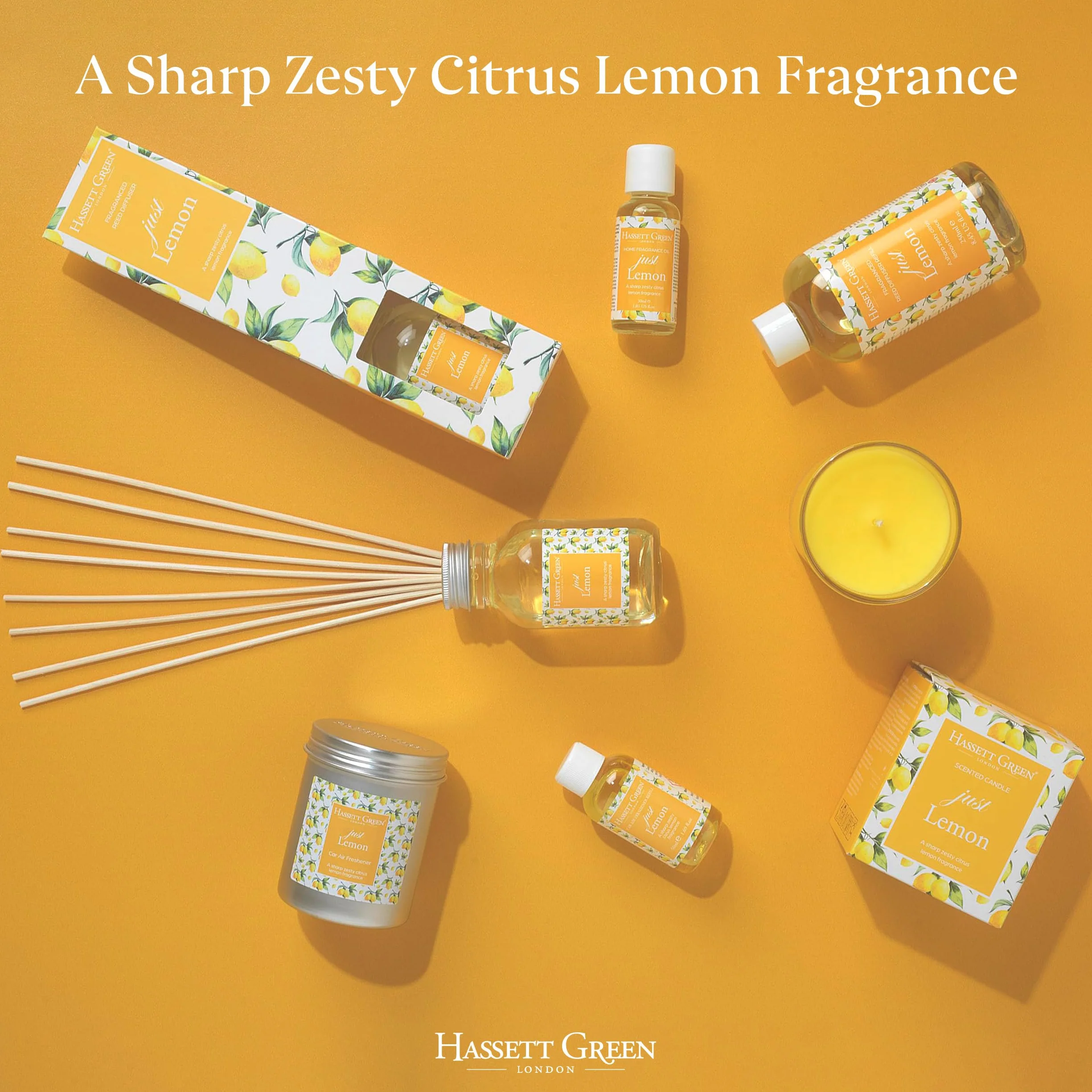 Hassett Green London Recharge de Diffuseur à Roseaux Just Lemon 250ml Parfum Citron Zesté Écologique Vegan