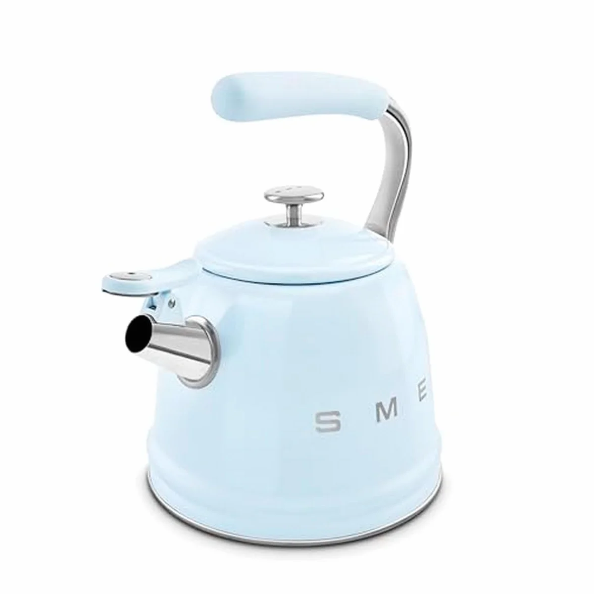 Smeg, Bouilloire Sifflante WKF01PB, en Acier Inoxydable, Capacité 2,3 L, Couvercle Amovible et Bec Doseur, Compatible avec Induction, Bleu Azur