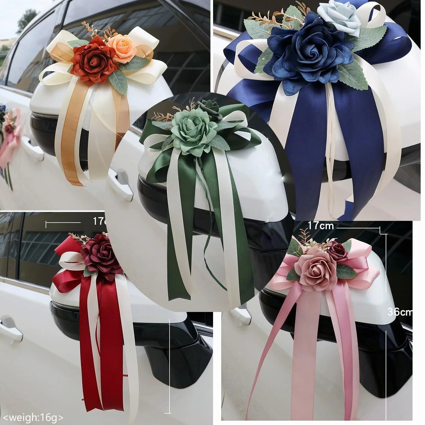 Lot de 4 Nœuds de Voiture en Soie Simulation Rose pour Mariage Décoration Poignée de Porte Rétroviseur